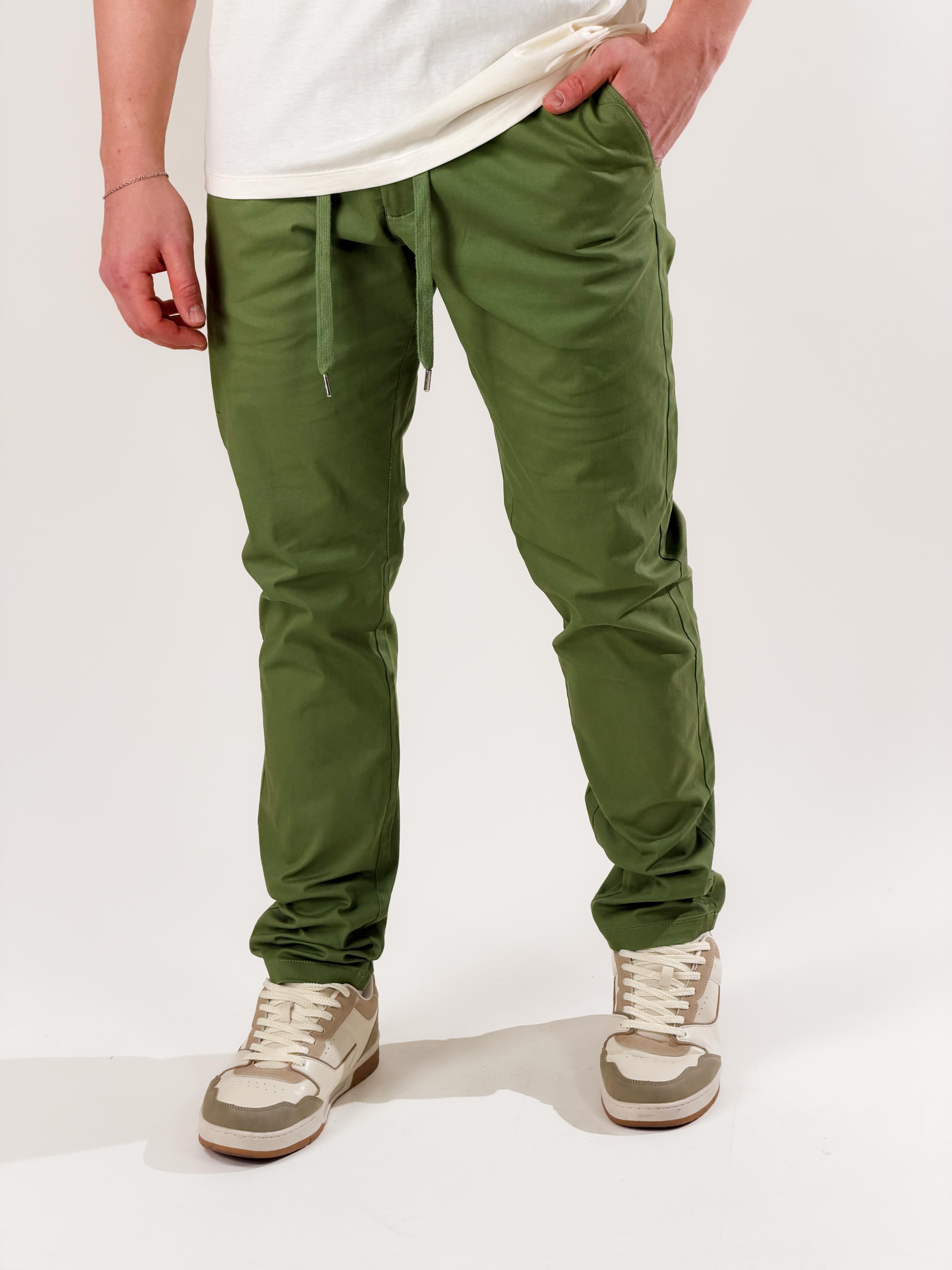 Pantalone slim fit con coulisse|Colore:Verde pesto