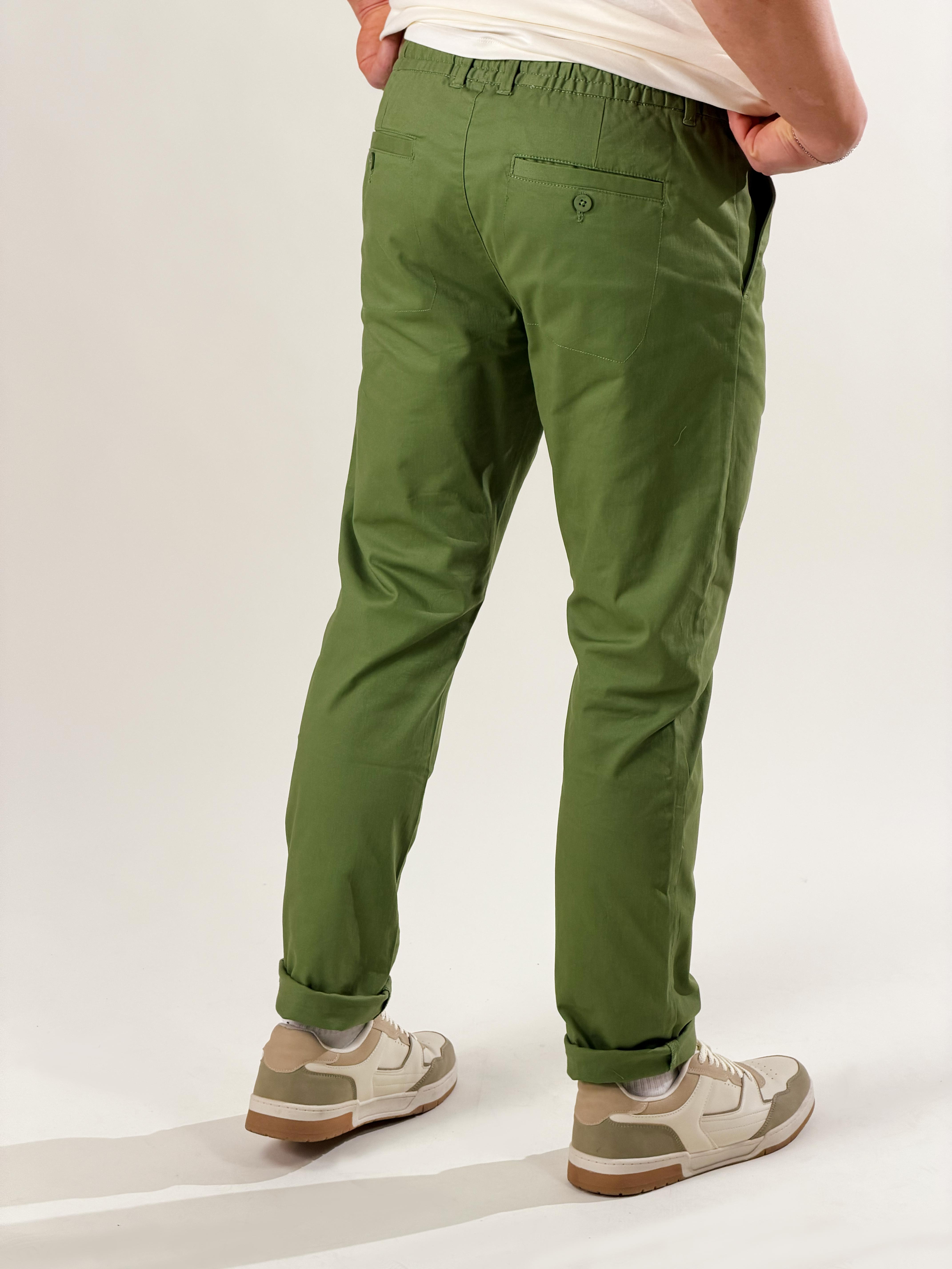 Pantalone slim fit con coulisse|Colore:Verde pesto