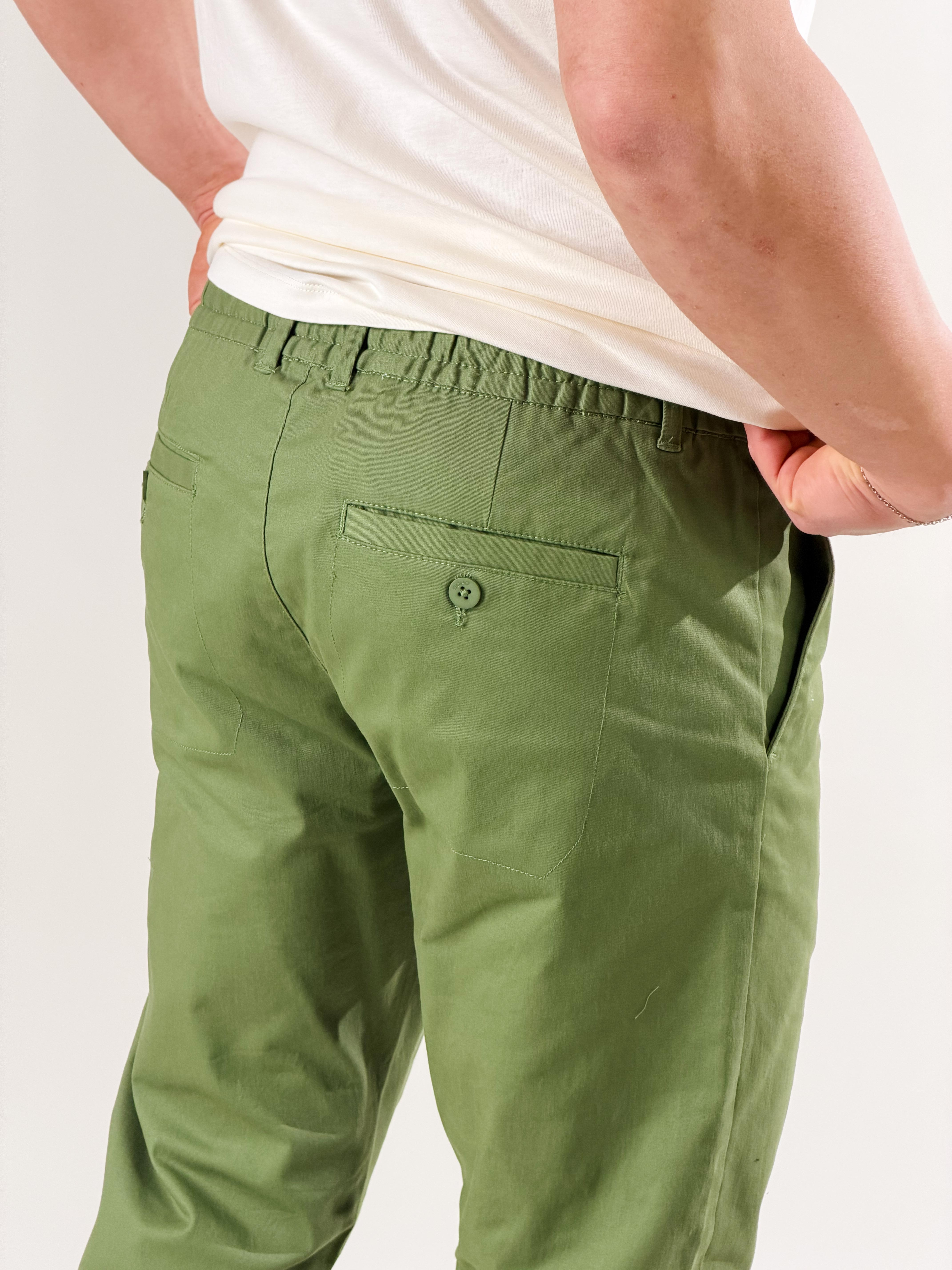 Pantalone slim fit con coulisse|Colore:Verde pesto