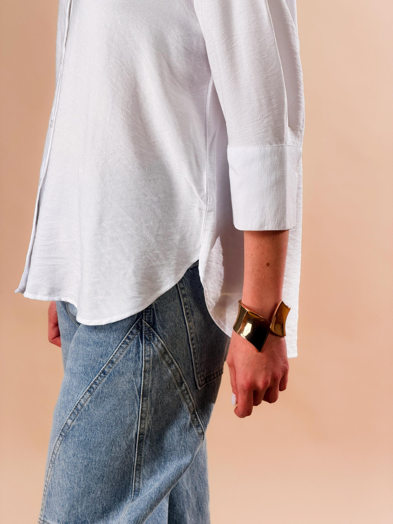 Camicia con bottoni e maniche a tre quarti|Colore:Bianco