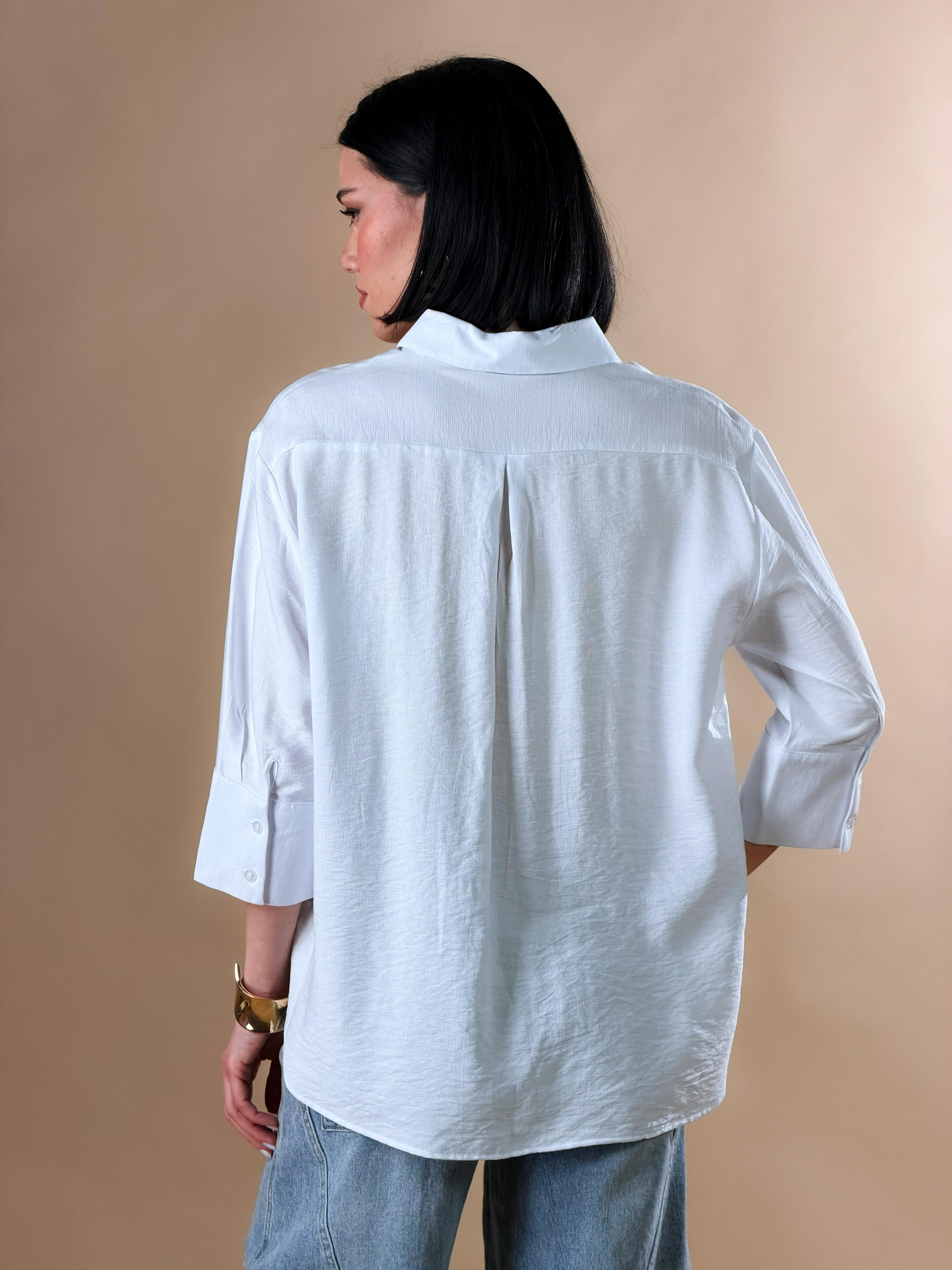 Camicia con bottoni e maniche a tre quarti|Colore:Bianco