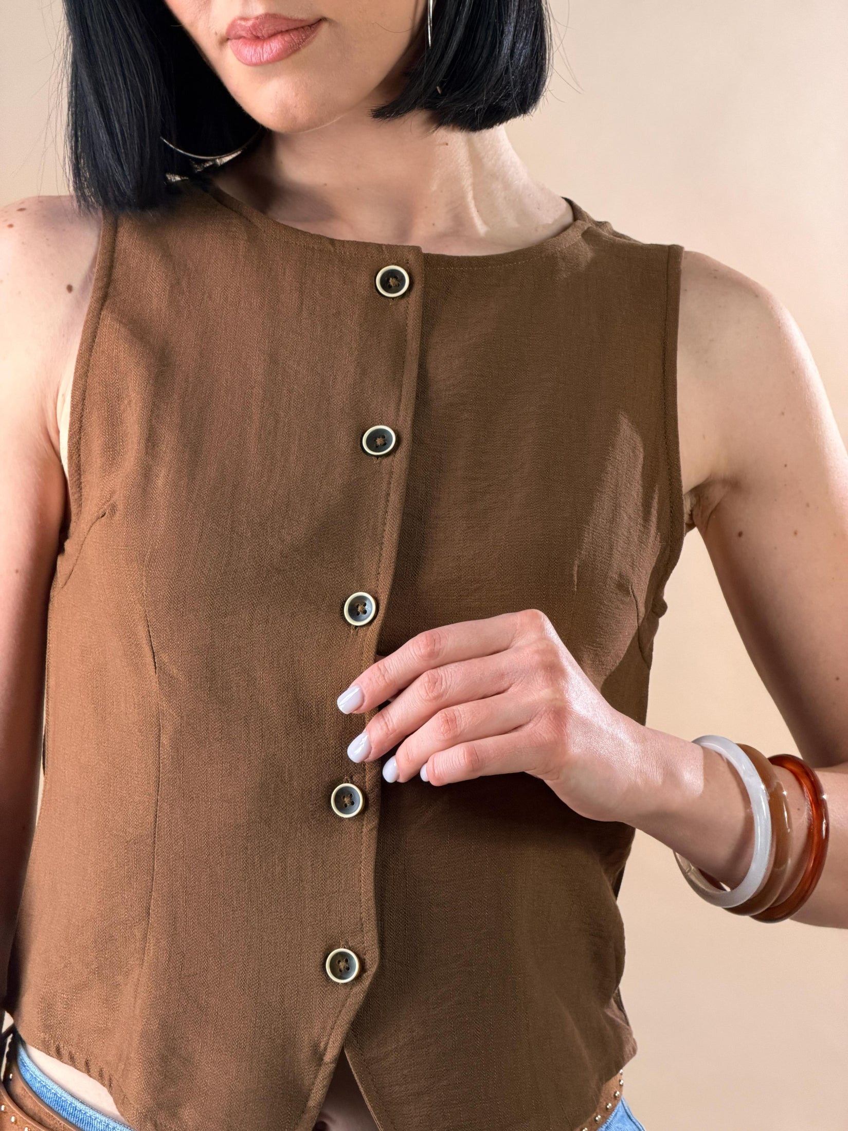 Gilet con scollo|Colore:Cioccolato