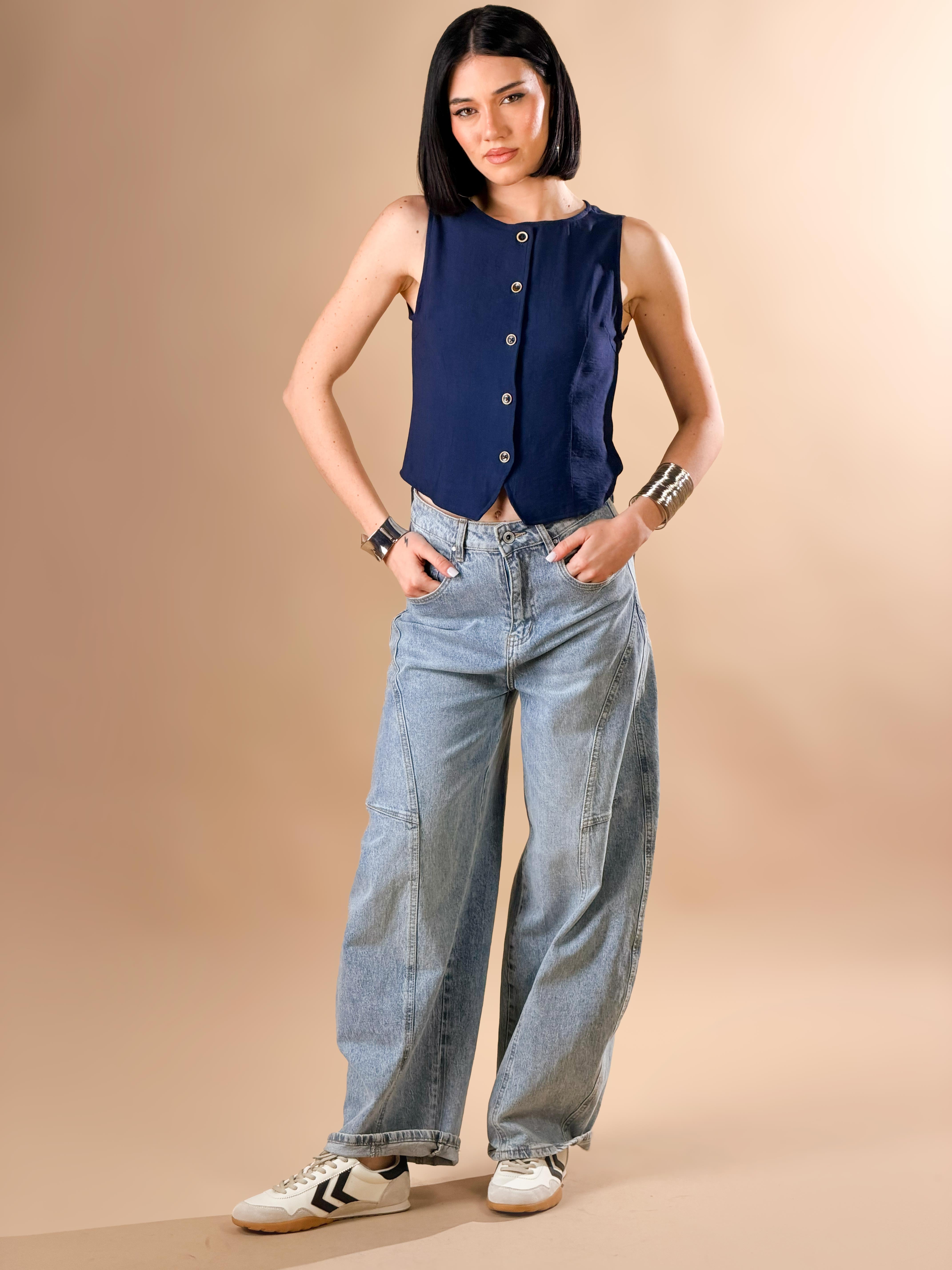 Gilet con scollo|Colore:Blu
