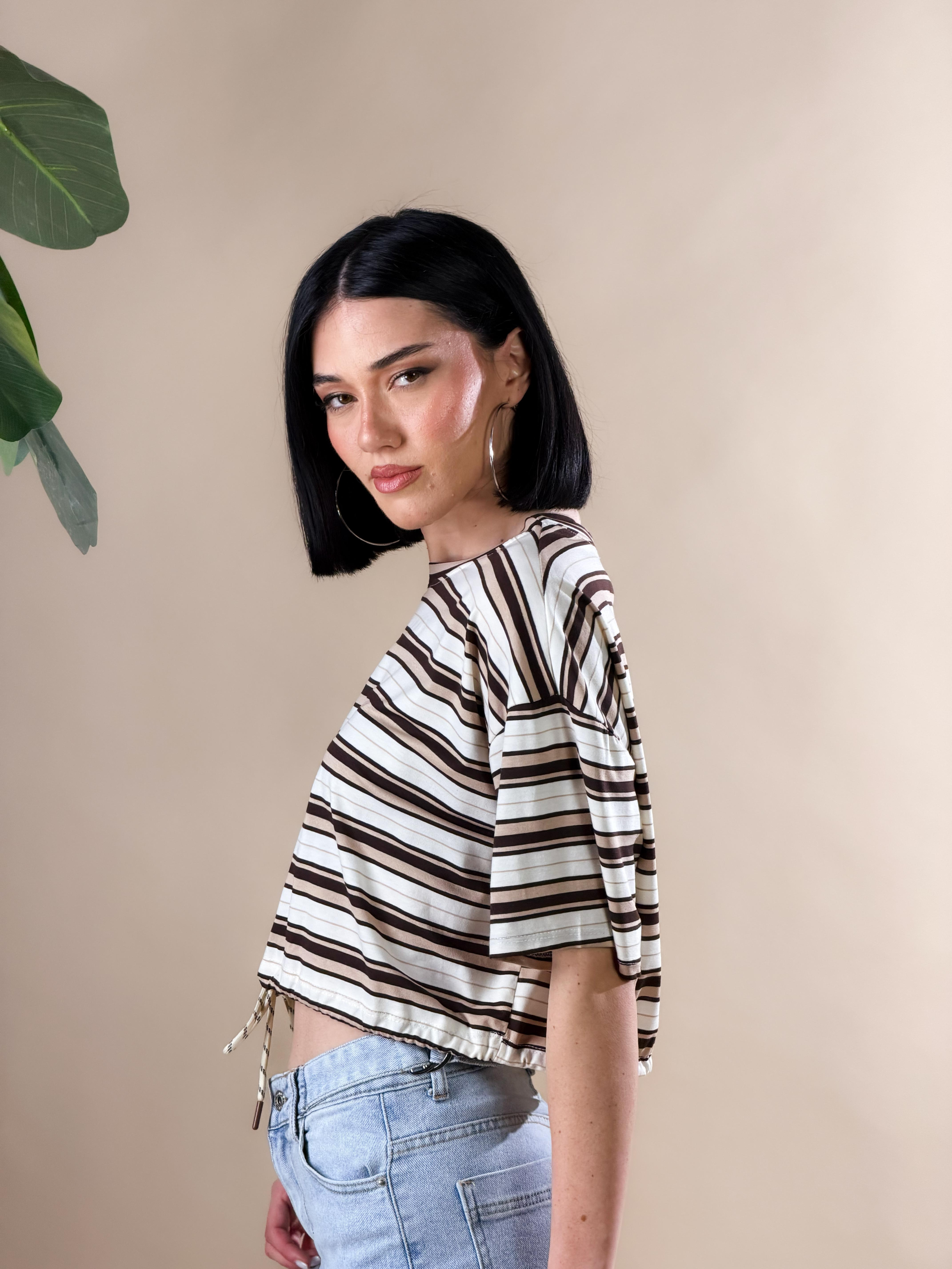 Maglia a righe|Colore:Marrone
