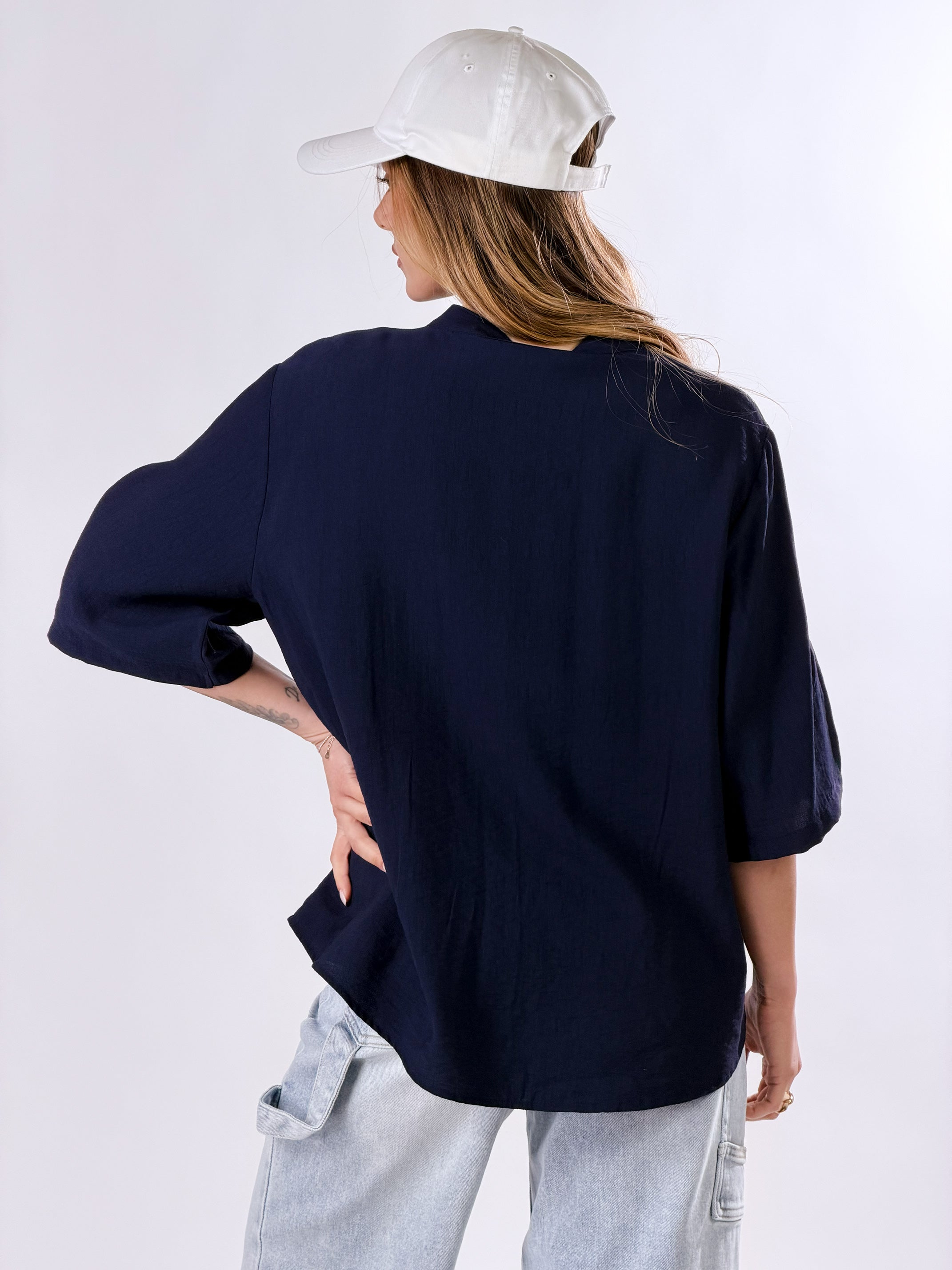 Camicia Coreana effetto lino|Colore:Blu