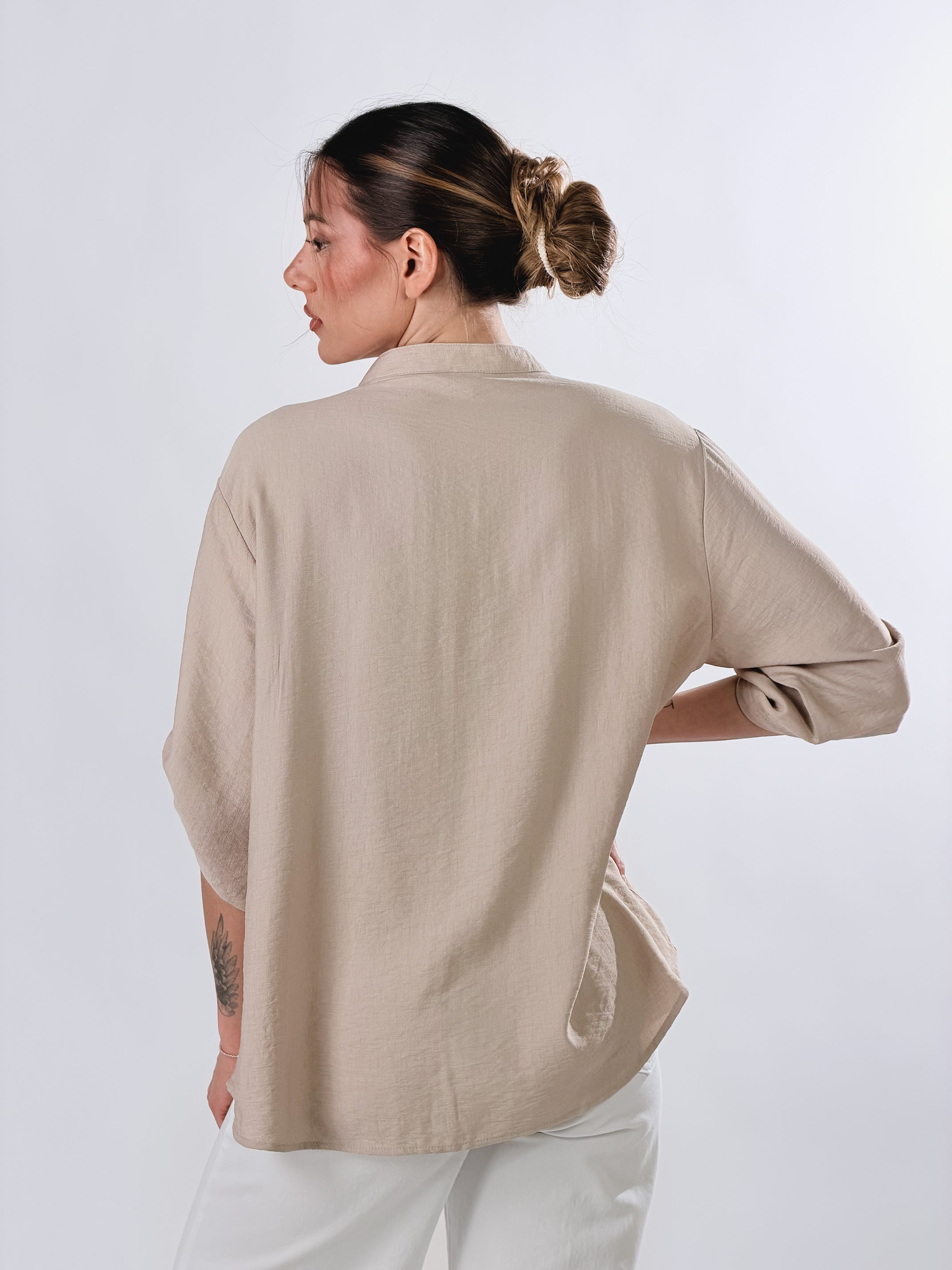 Camicia Coreana effetto lino|Colore:Beige