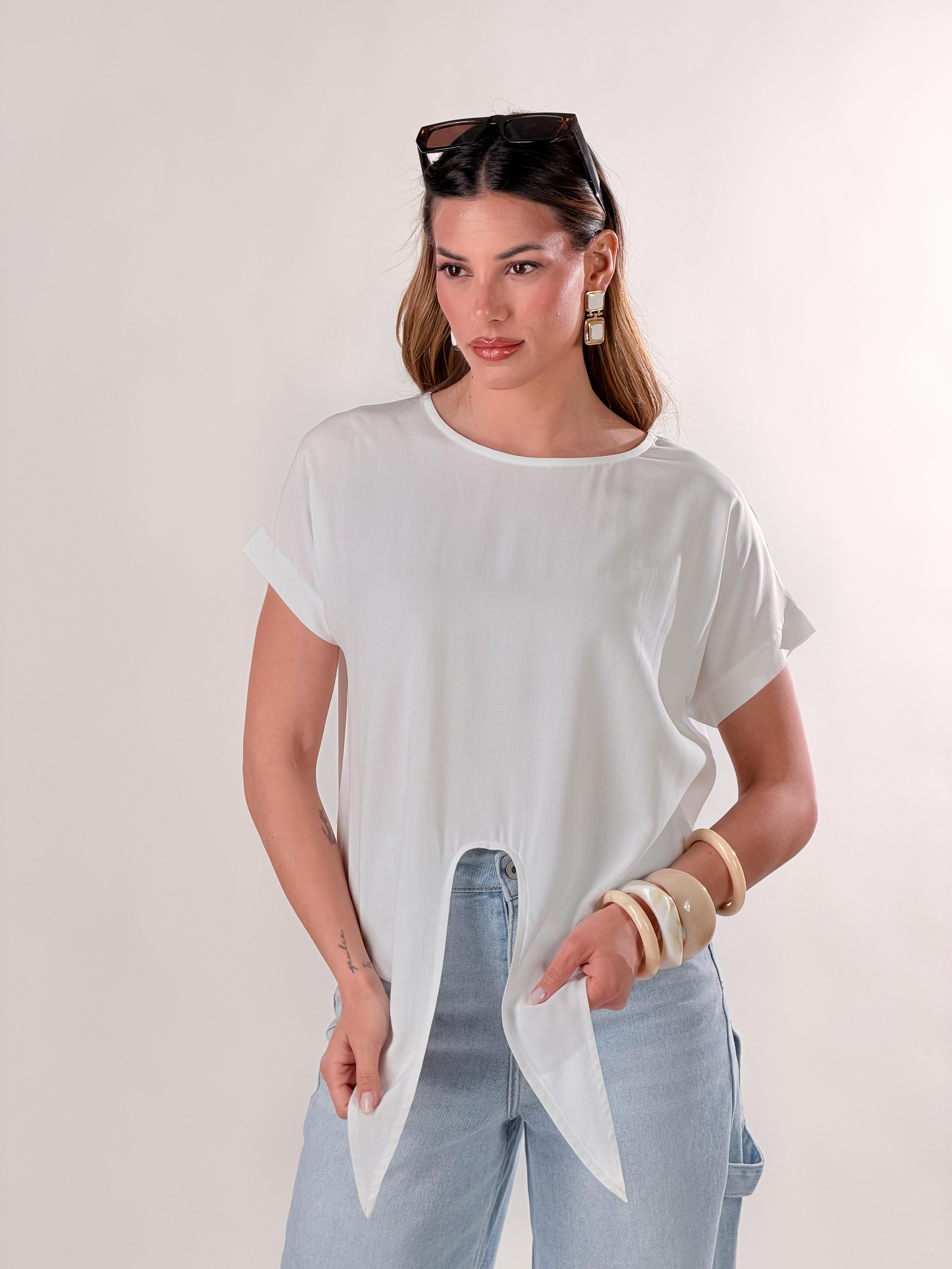 T-Shirt Cropped con Nodo|Colore:Latte
