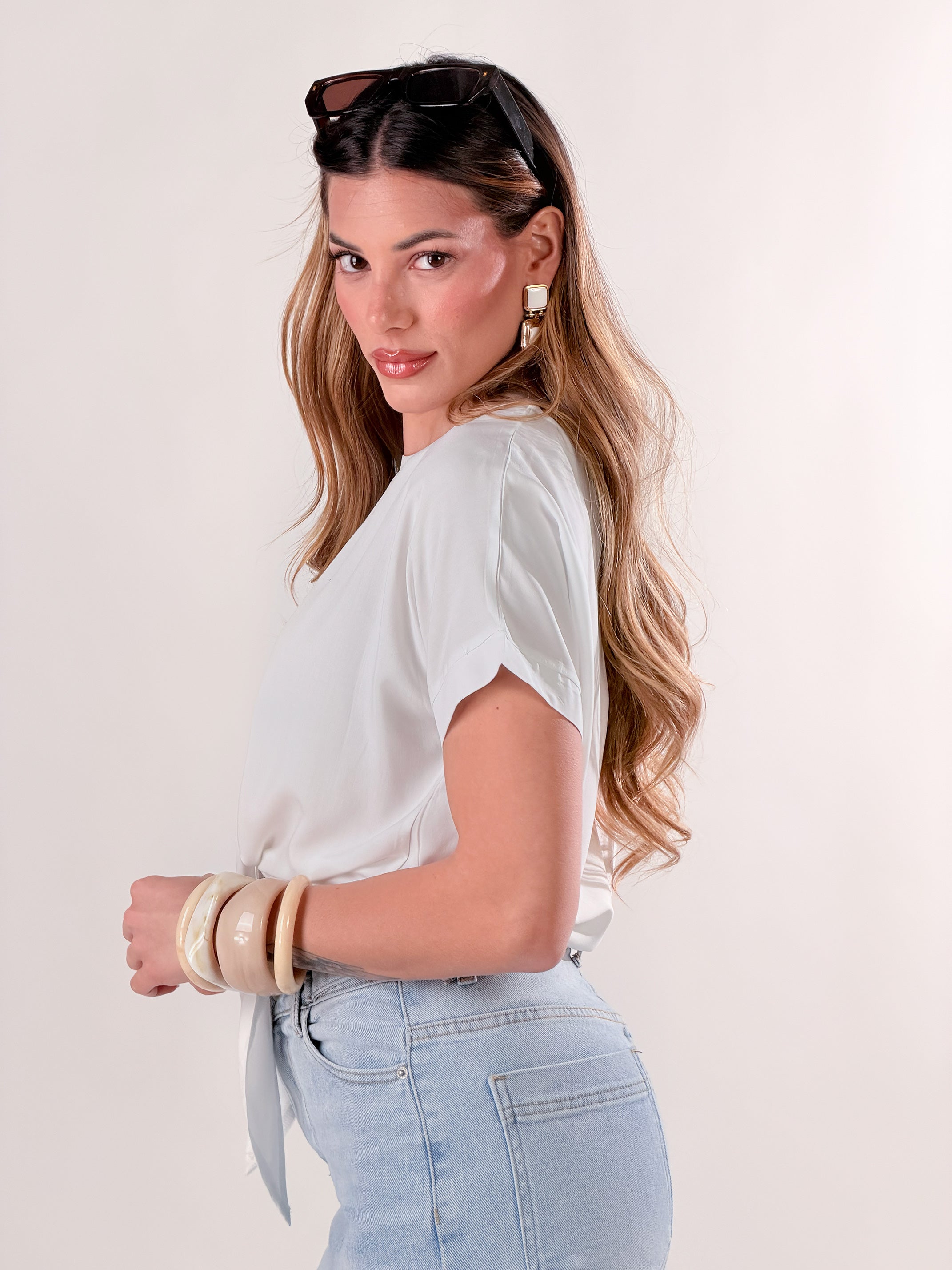 T-Shirt Cropped con Nodo|Colore:Latte