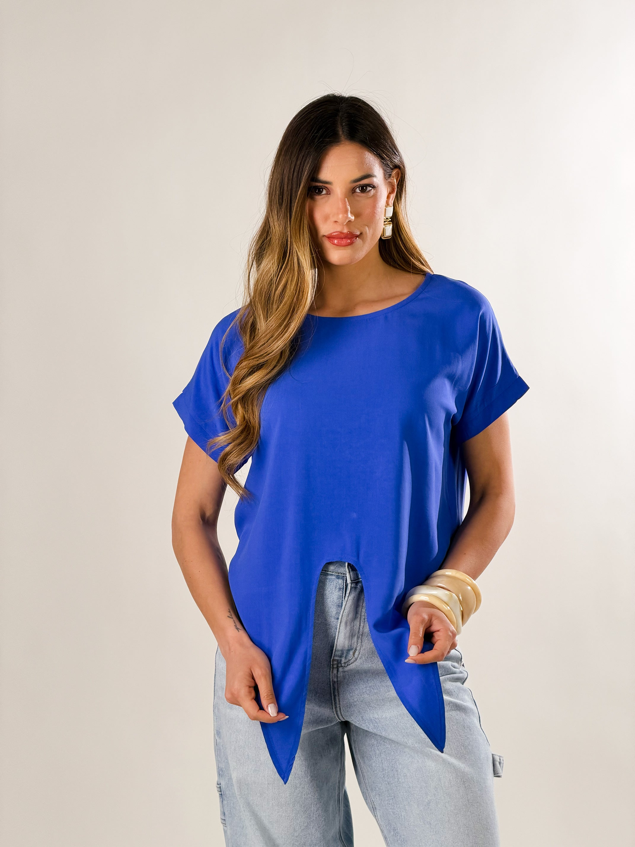 T-Shirt Cropped con Nodo|Colore:Blu royal