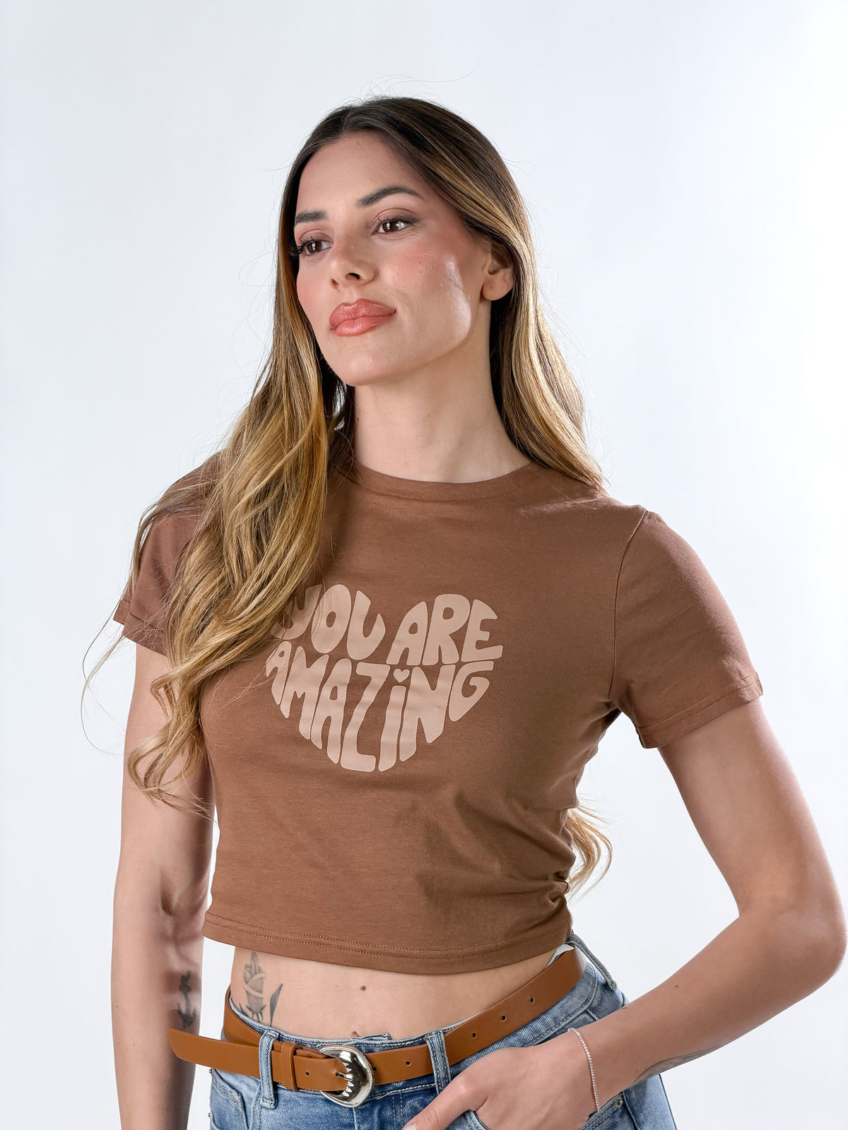 T-Shirt Crop Vintage|Colore:Nocciola