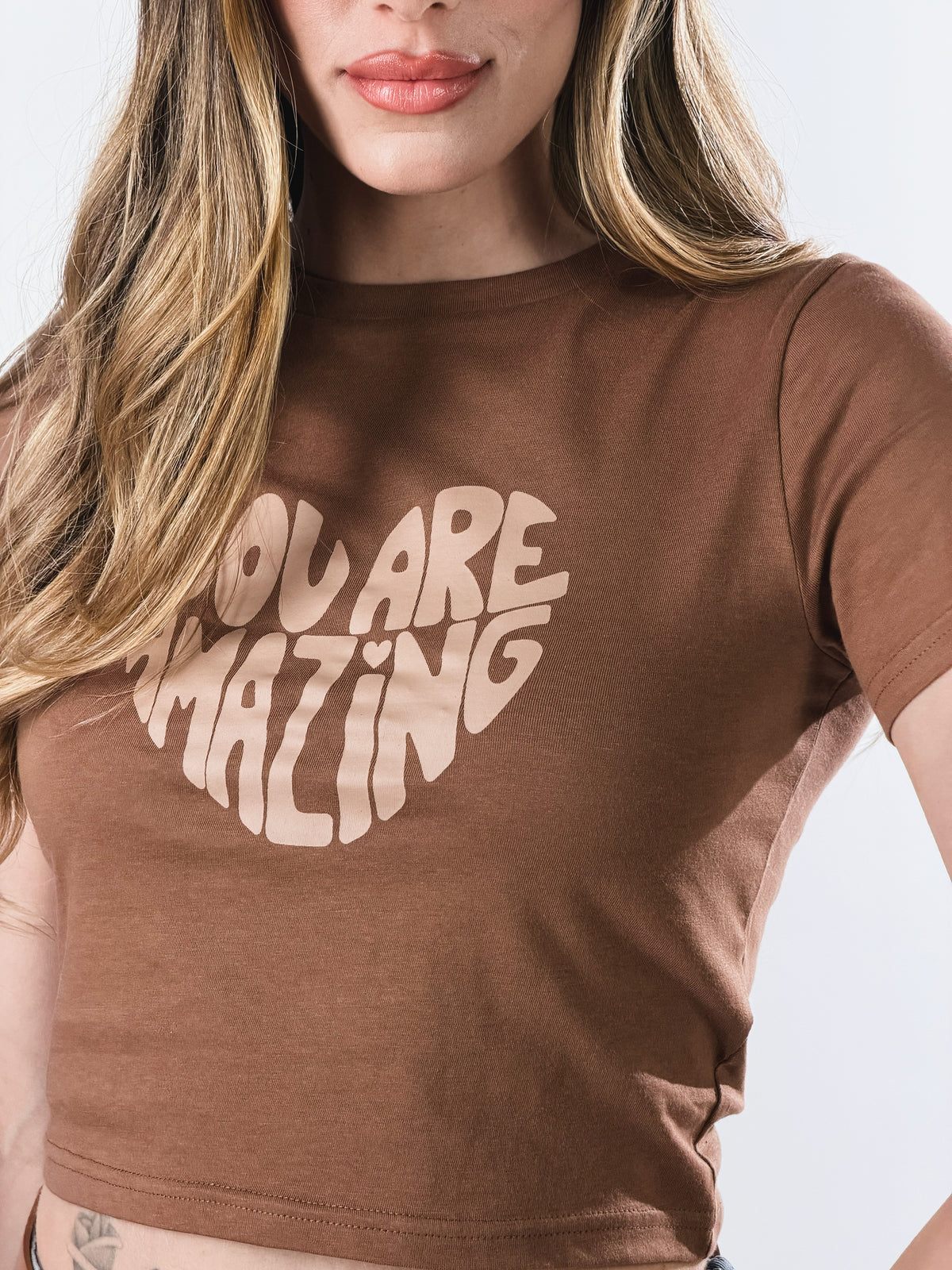 T-Shirt Crop Vintage|Colore:Nocciola