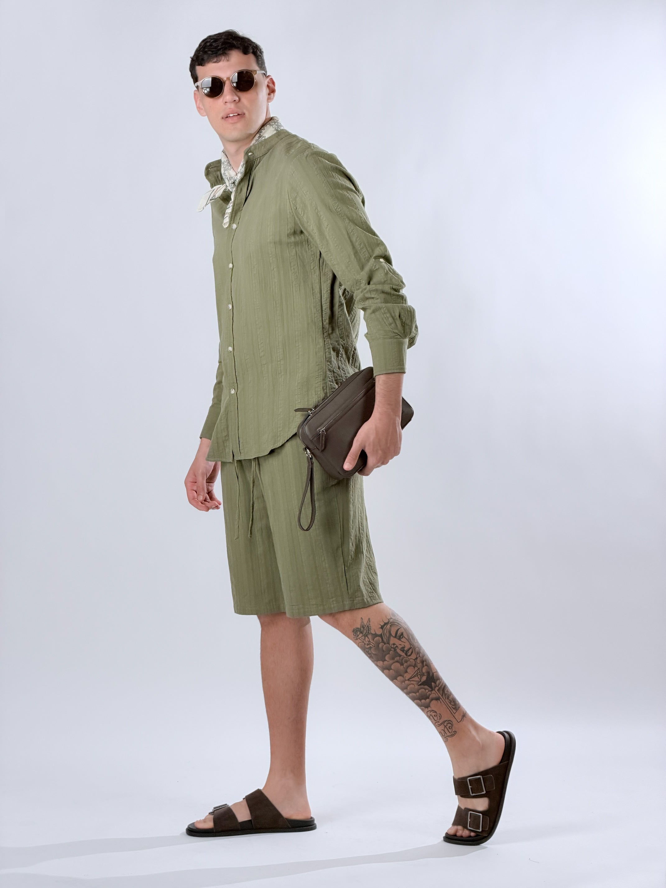 Camicia Coreana testurizzata|Colore:Salvia