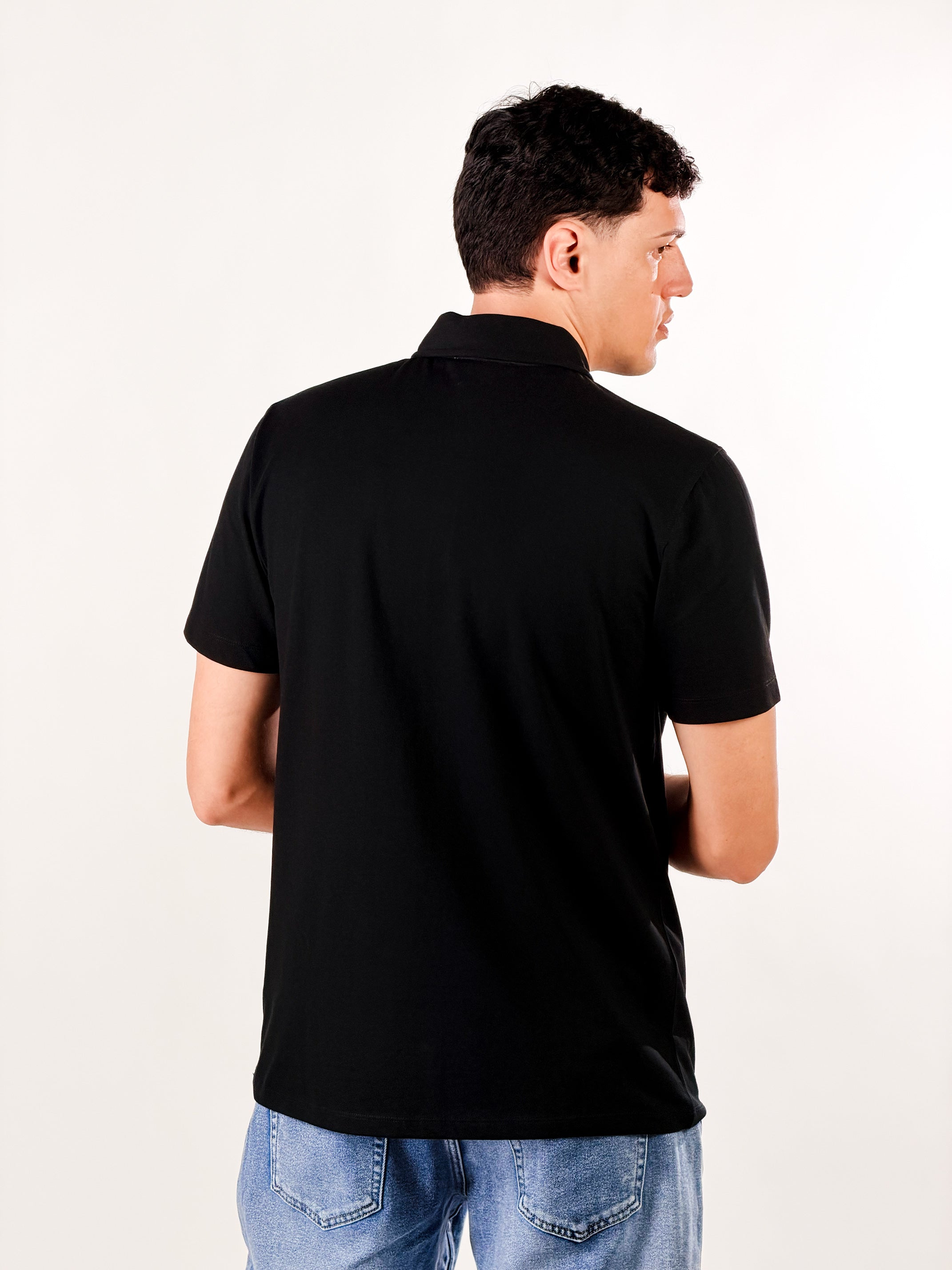 Polo open collar|Colore:Nero