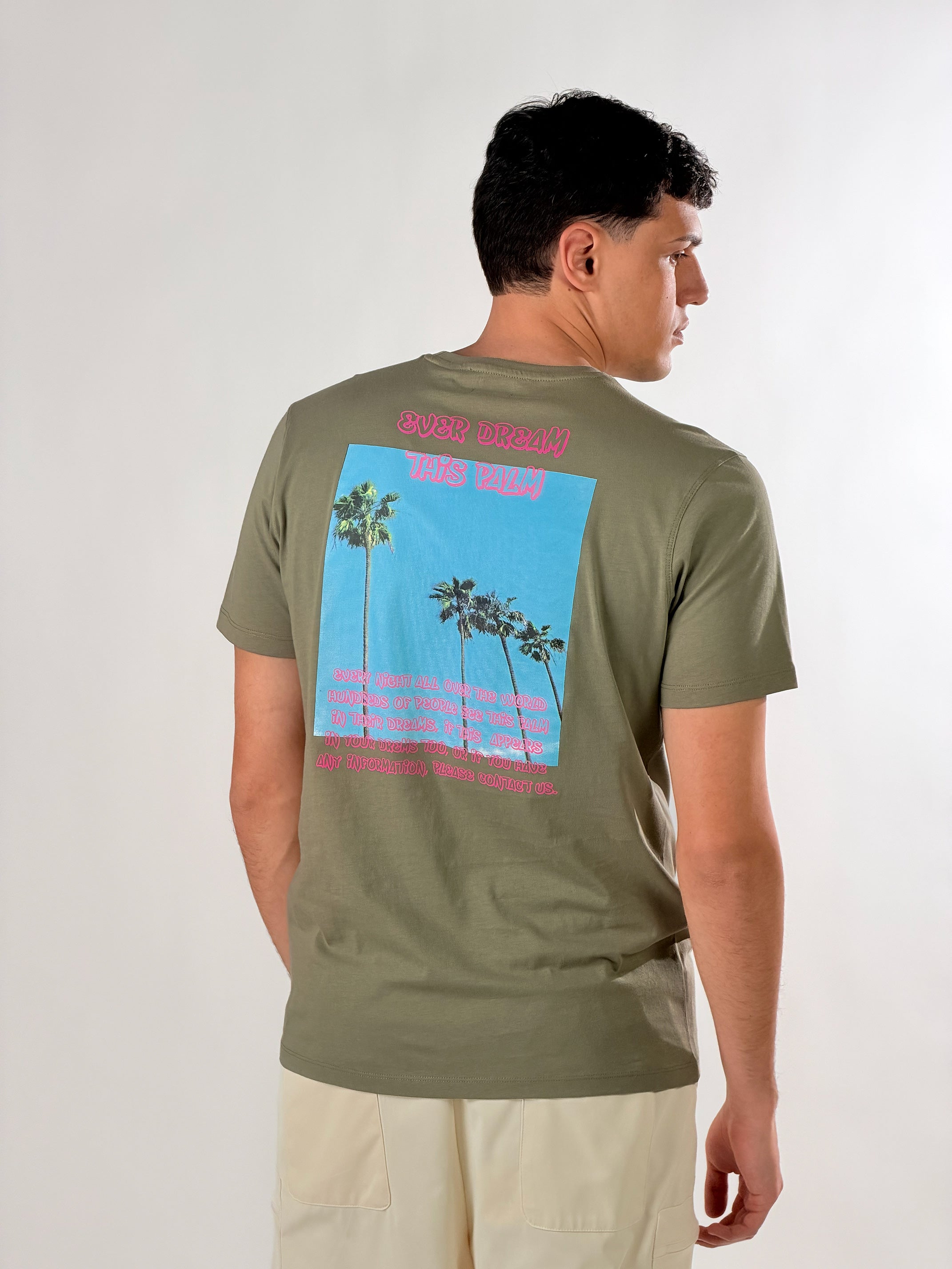 T-Shirt con stampa Palm Dream|Colore:Verde fumo