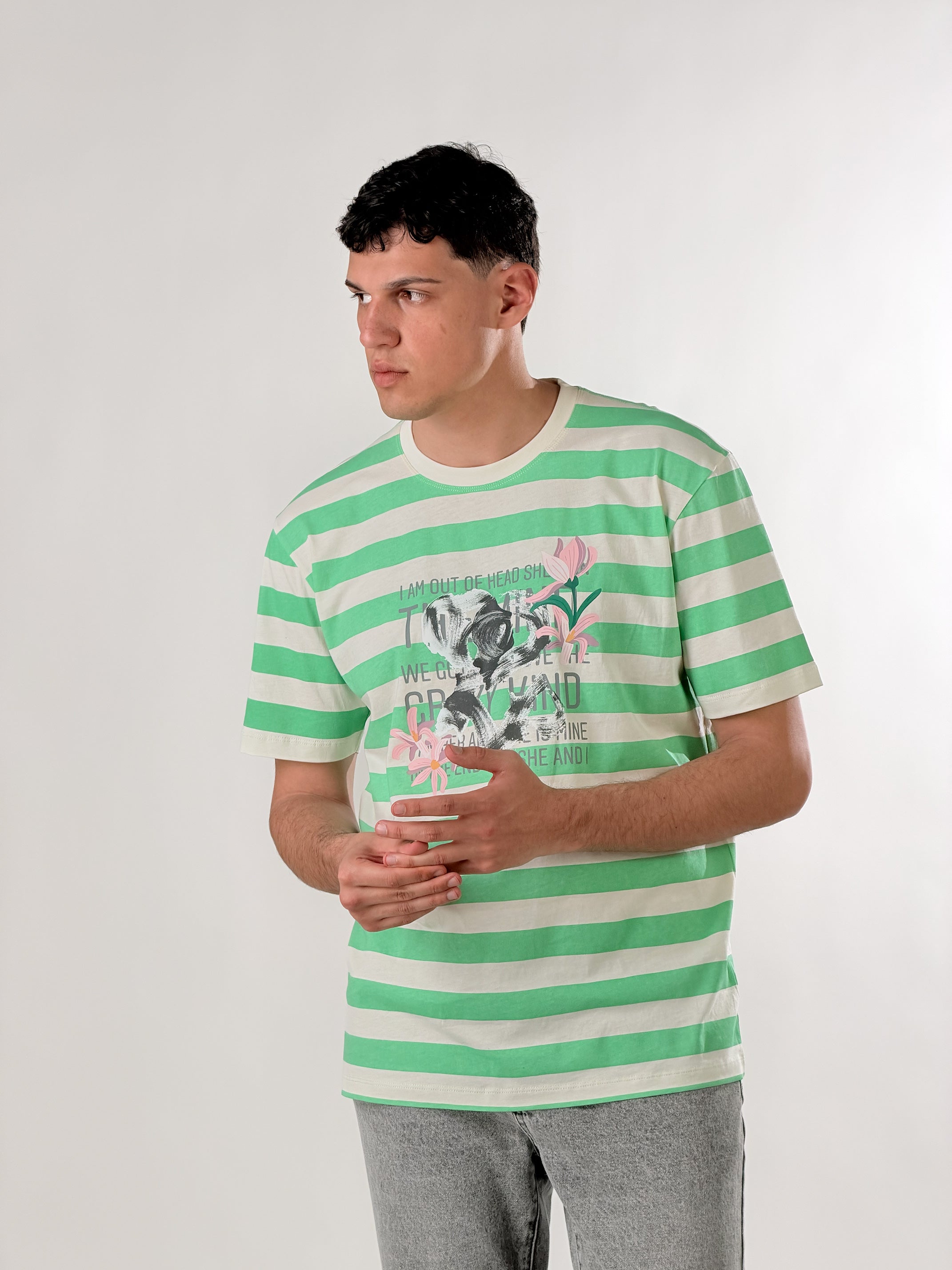 T shirt Stripe loose fit|Colore:Burro/menta