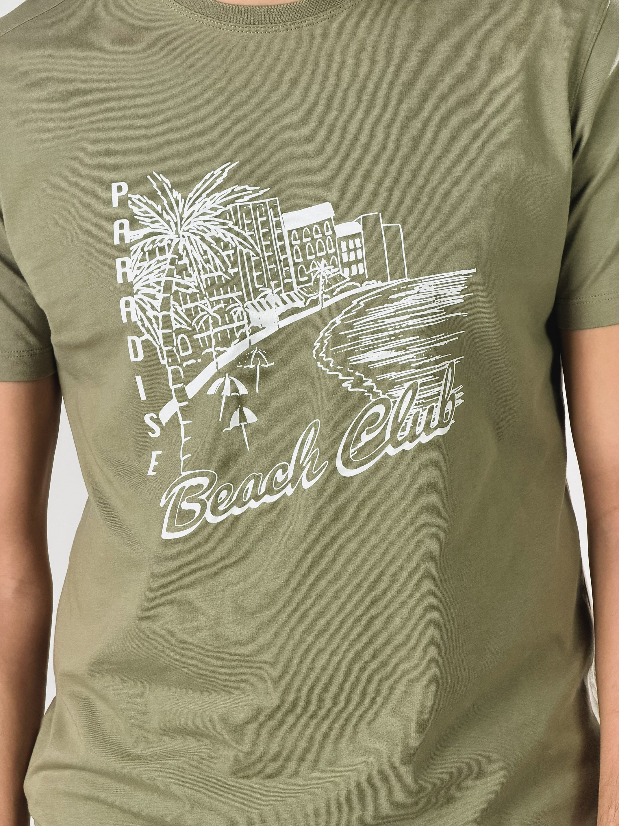 T - Shirt Paradise Beach Club base fit|Colore:Verde fumo