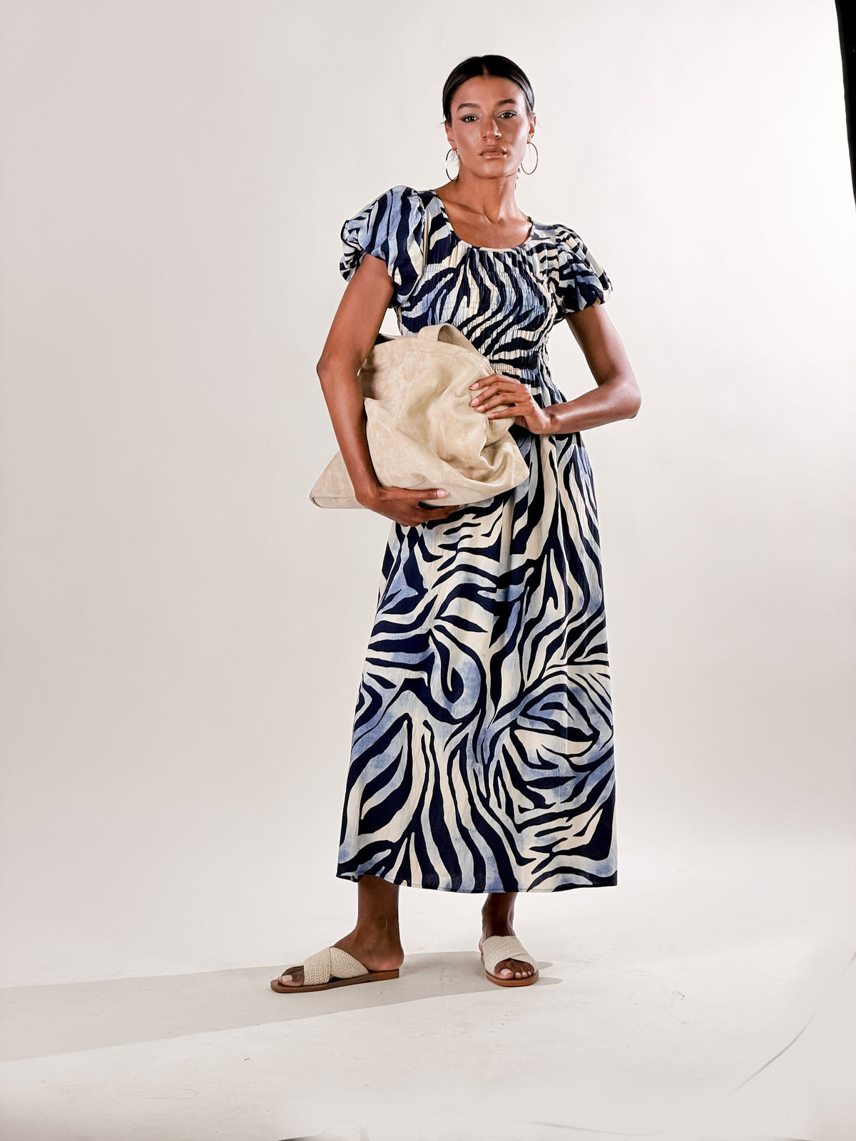 Vestito Maniche a sbuffo zebrato|Colore:Celeste