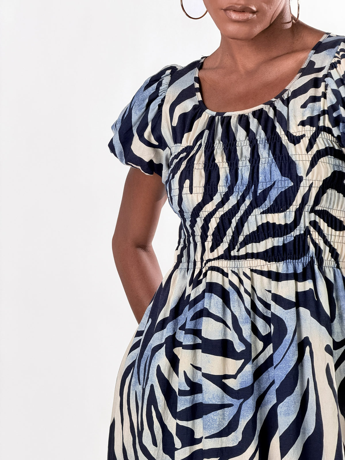 Vestito Maniche a sbuffo zebrato|Colore:Celeste