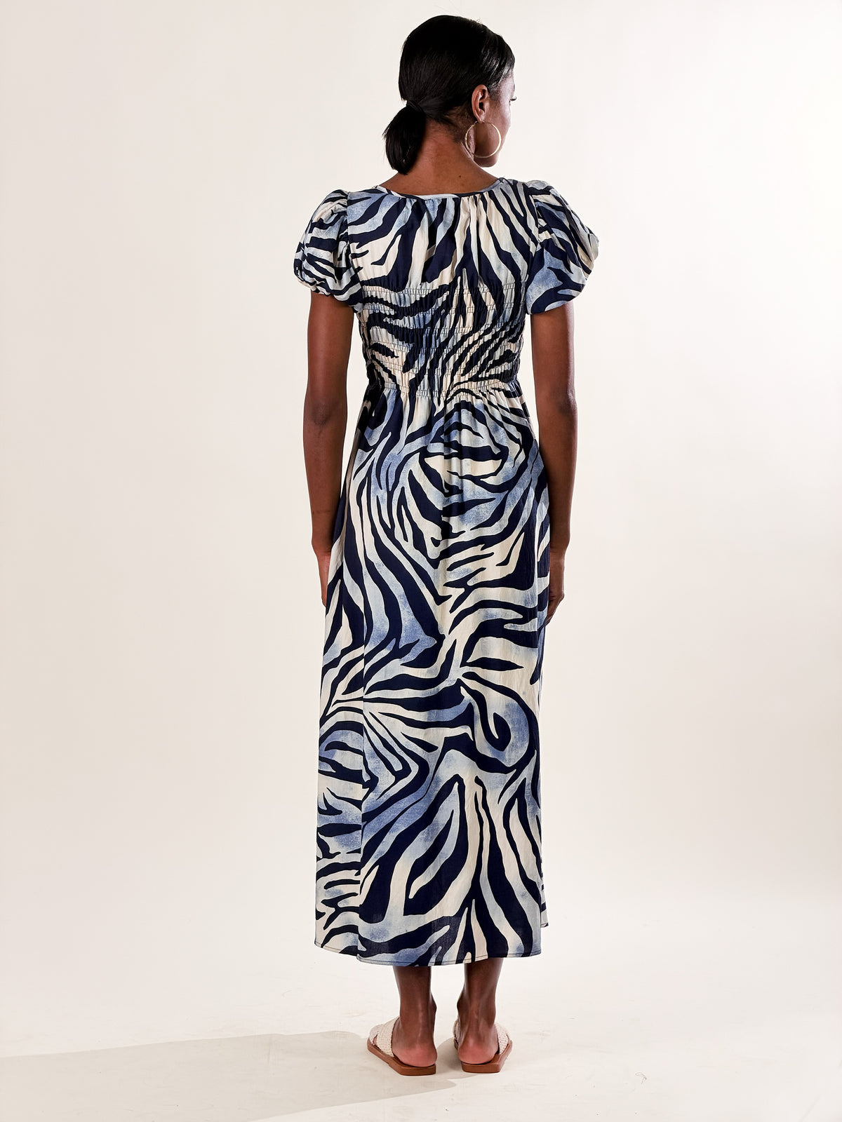 Vestito Maniche a sbuffo zebrato|Colore:Celeste