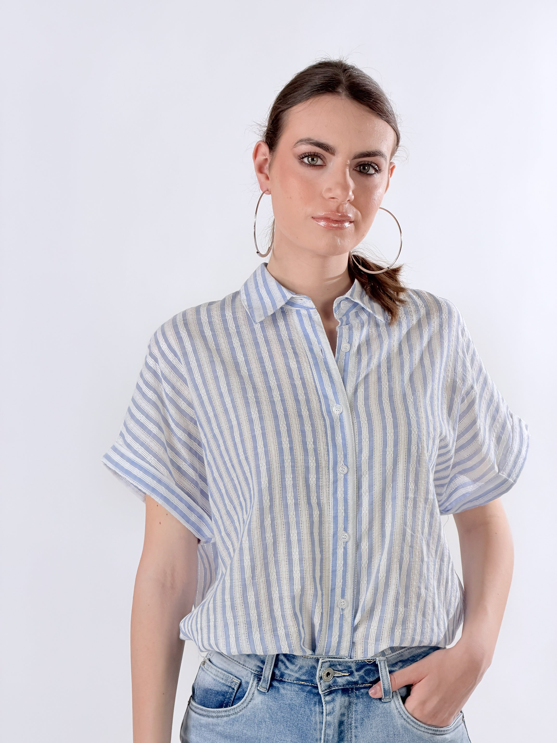 Camicia a righe testurizzata|Colore:Azzurro