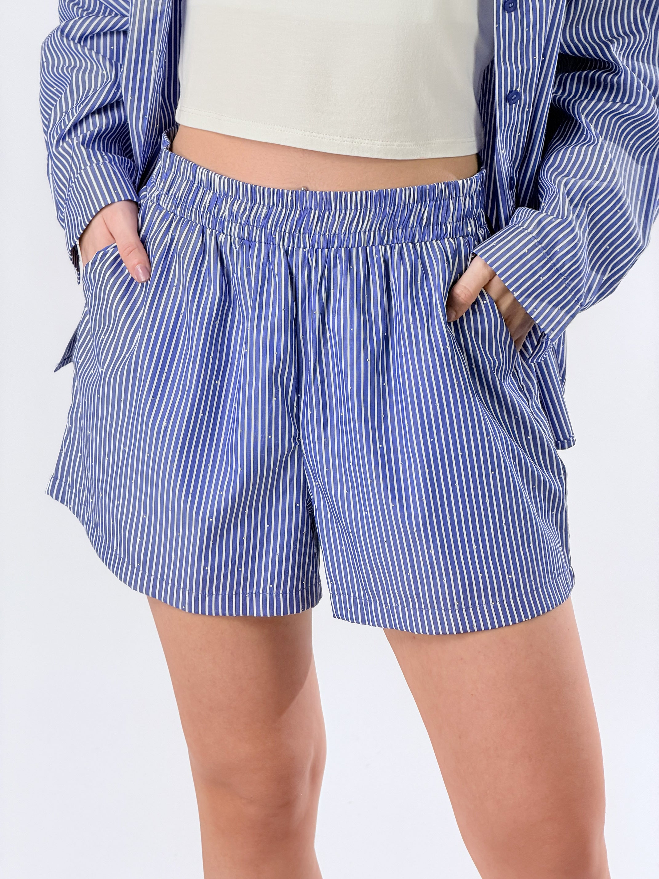 Coordinato mille righe con applicazioni effetto st|Colore:Blu