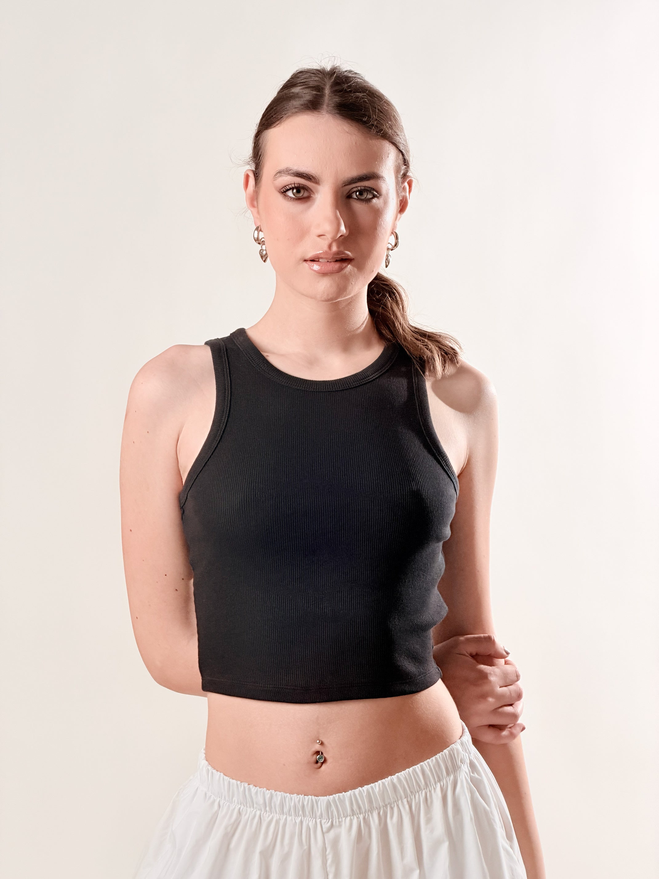 Canotta costina crop|Colore:Nero