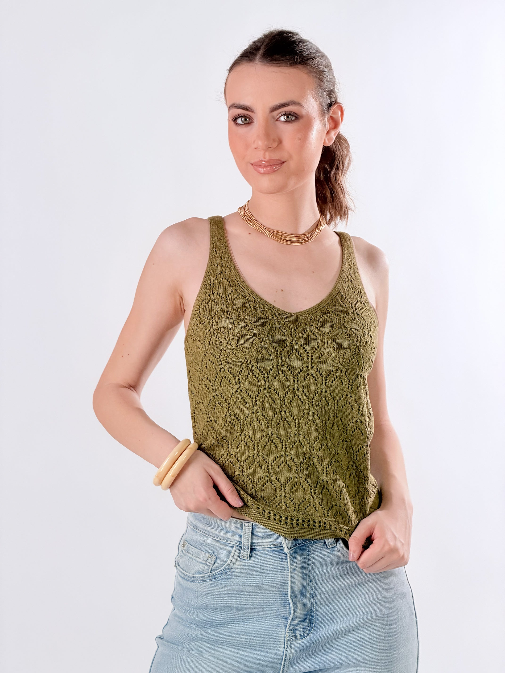 Top traforato in filo|Colore:Verde