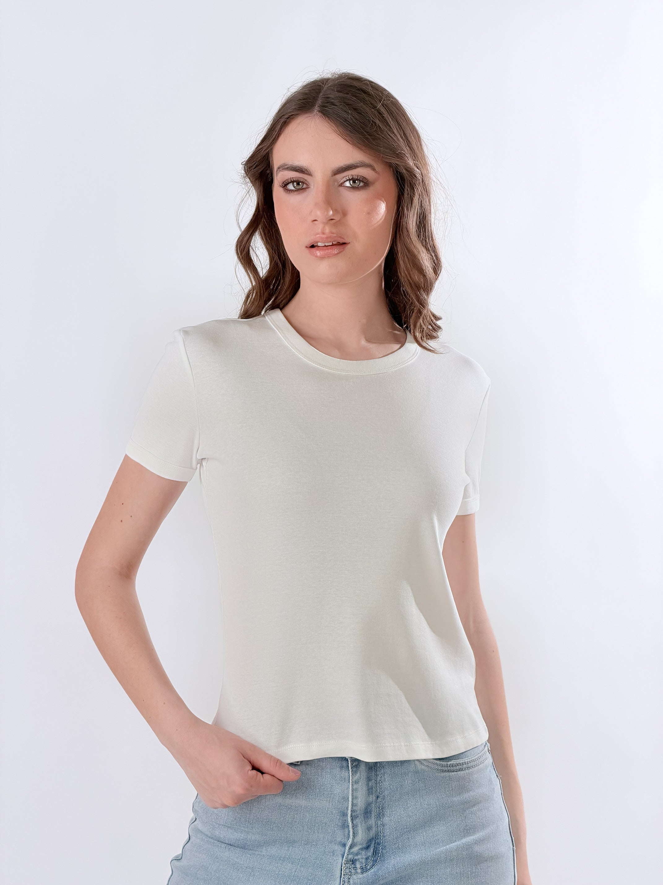 T-Shirt con cucitura posteriore|Colore:Bianco latte