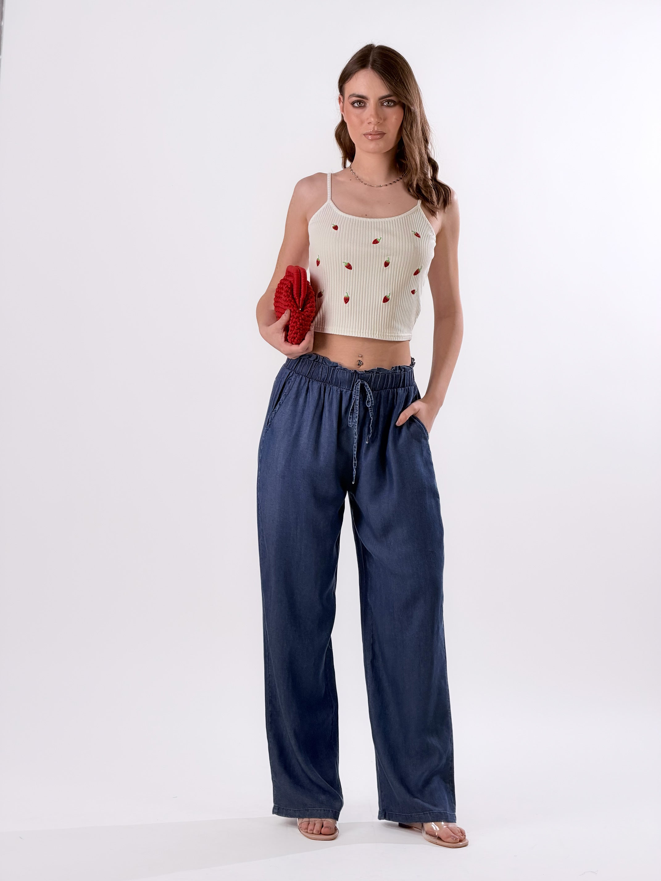 Pantalone effetto chambray|Colore:Blu navy