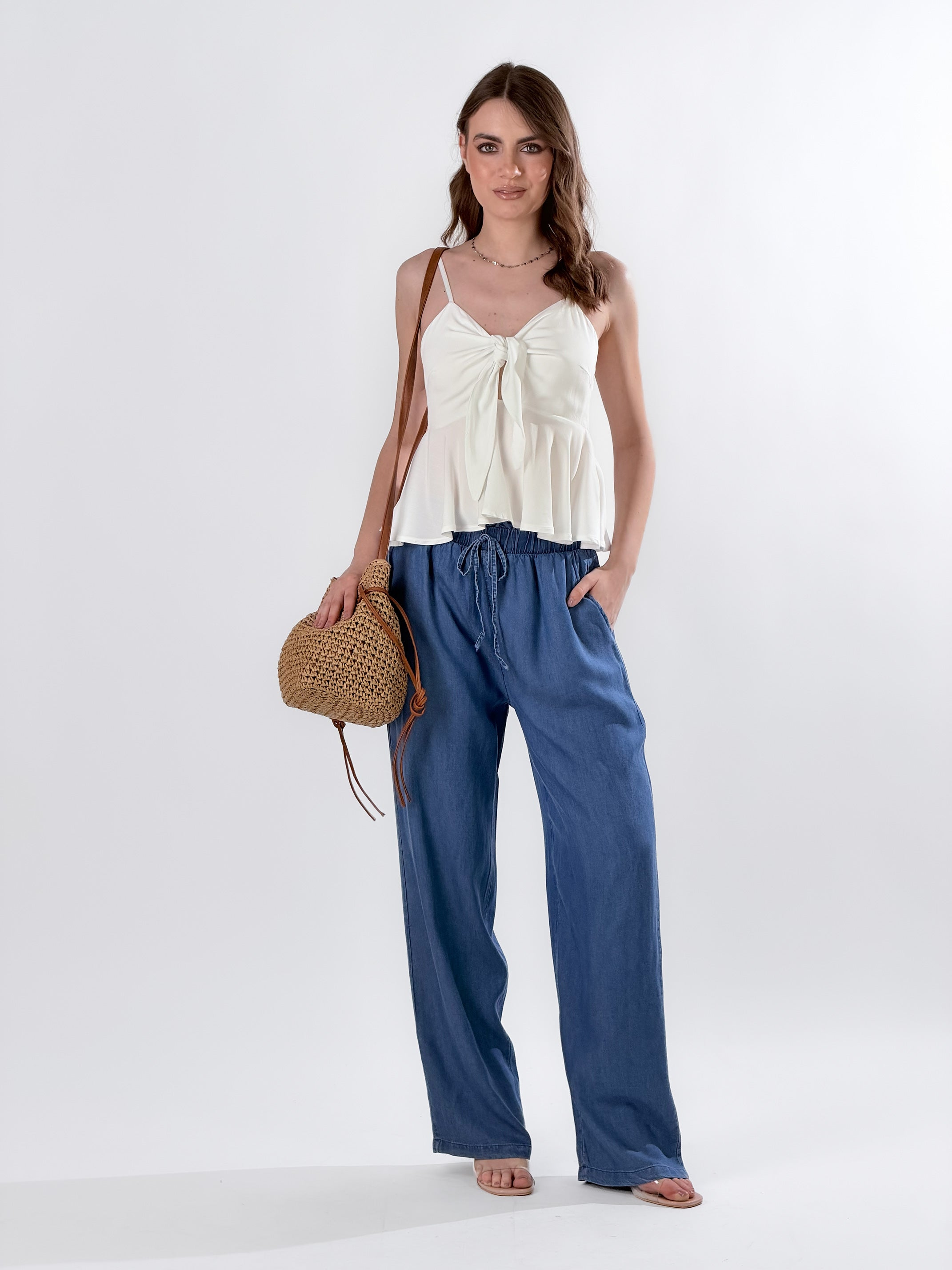 Pantalone effetto chambray|Colore:Blu