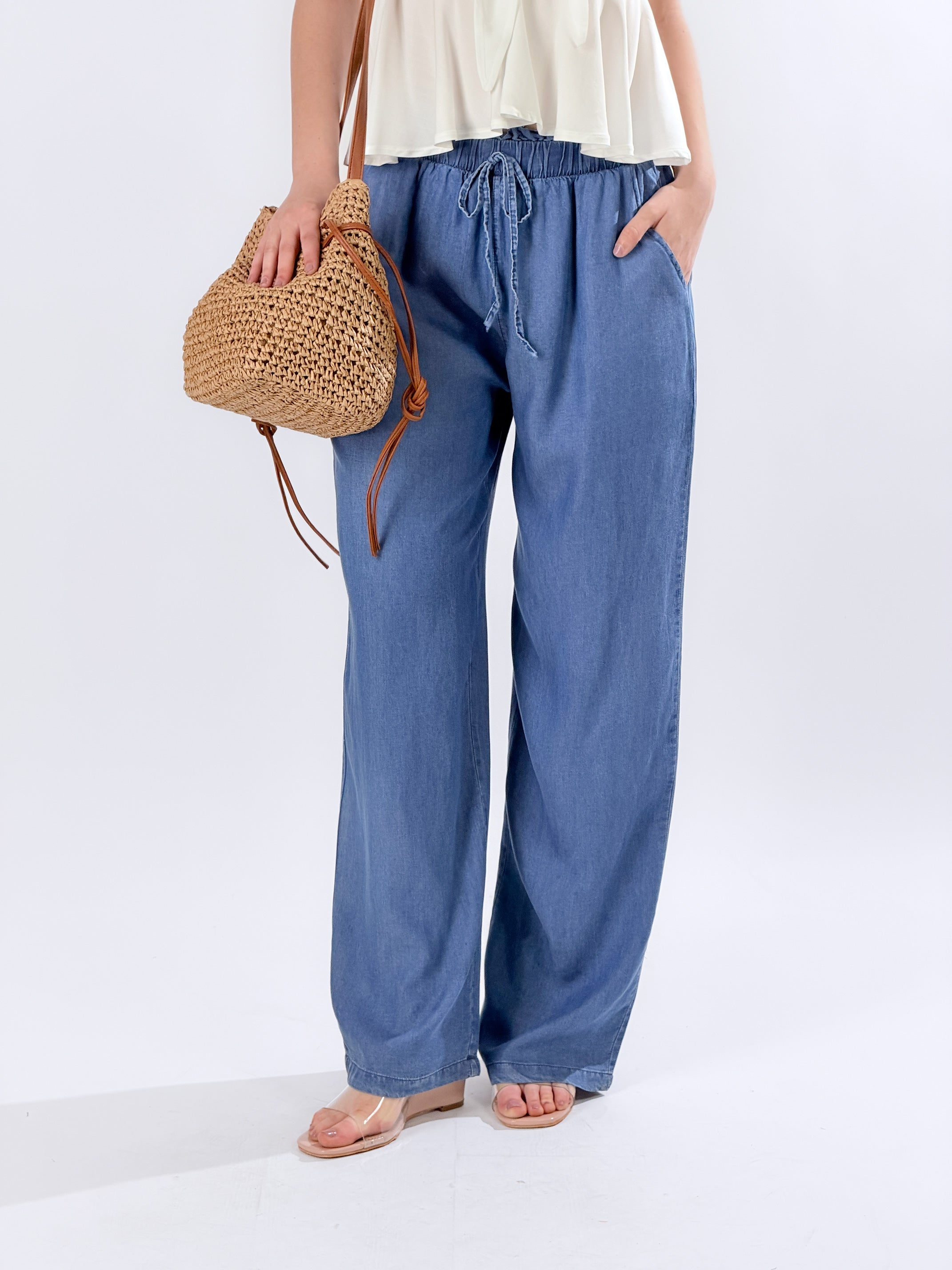 Pantalone effetto chambray|Colore:Blu