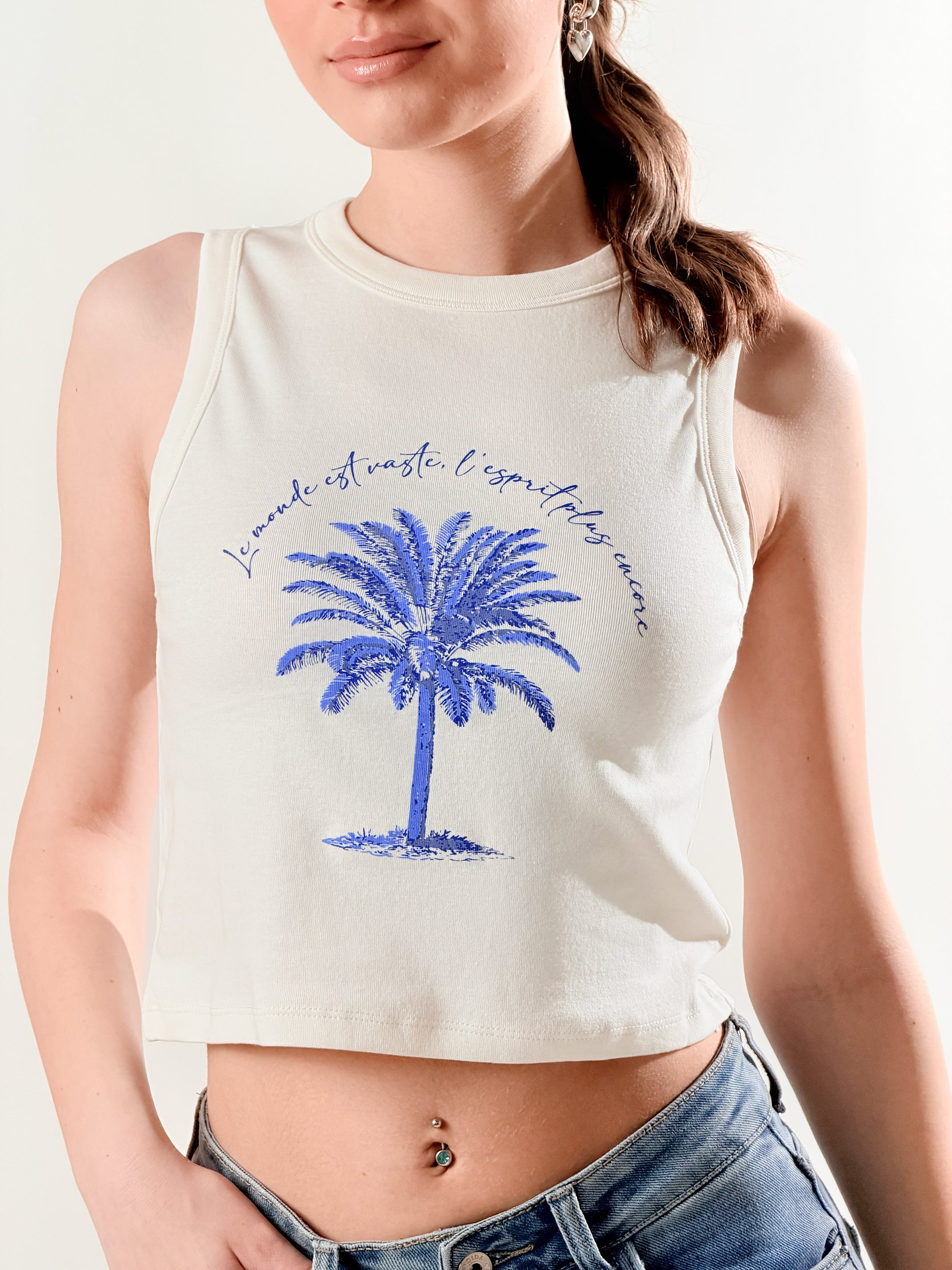 Top Cropped con stampa Palma|Colore:Bianco latte