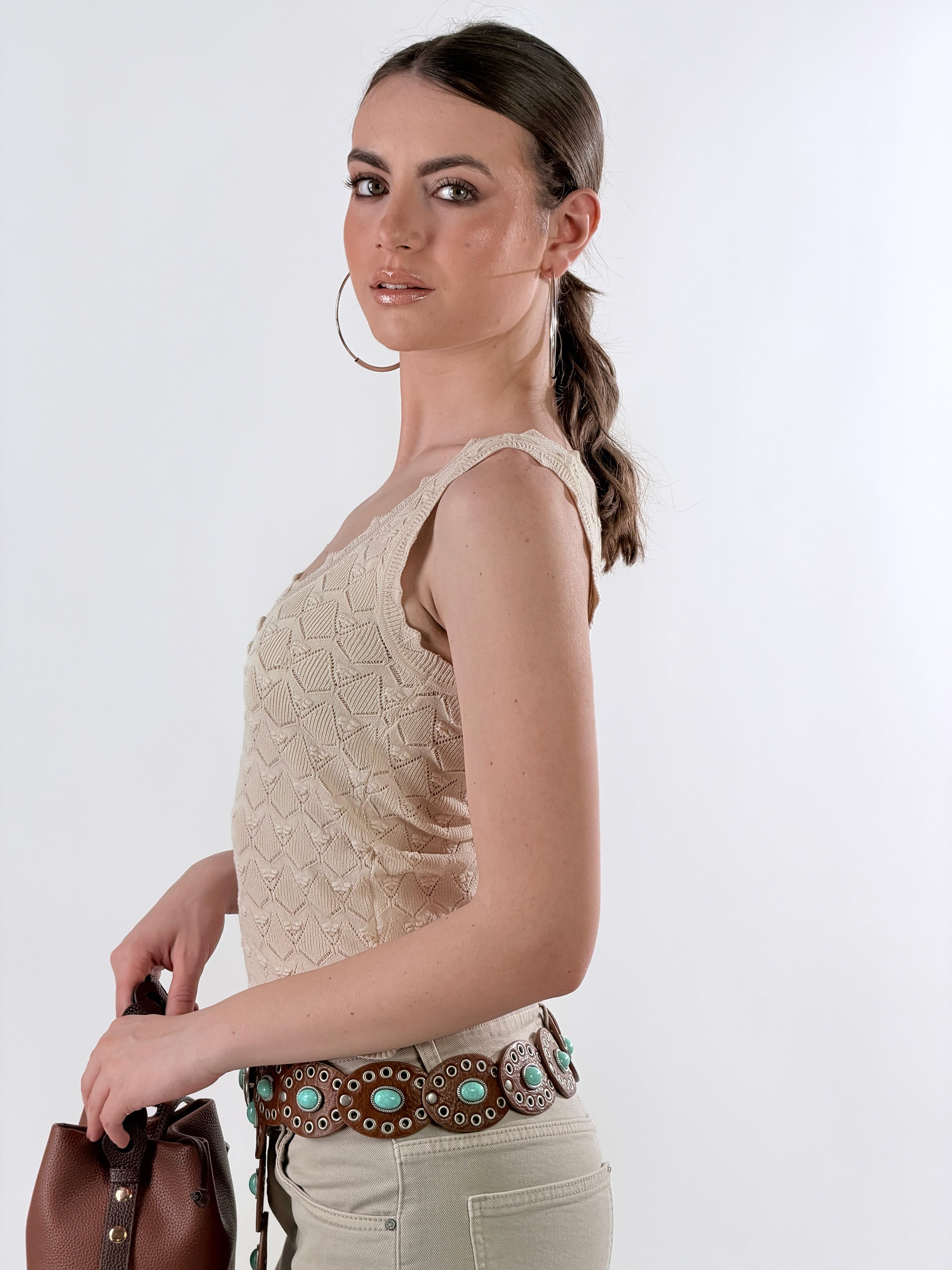 Top traforato in maglia|Colore:Beige