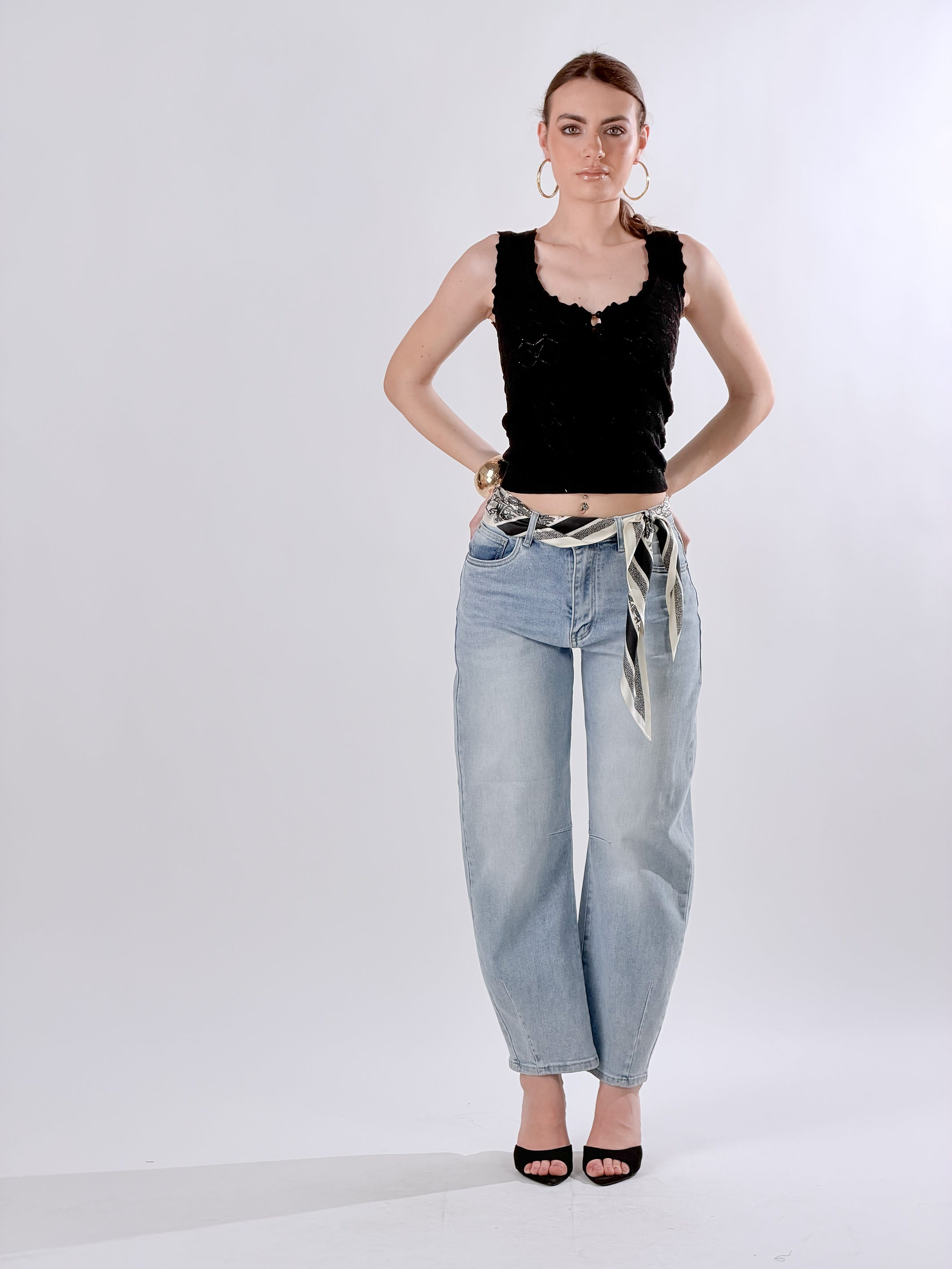 Top traforato in maglia|Colore:Nero