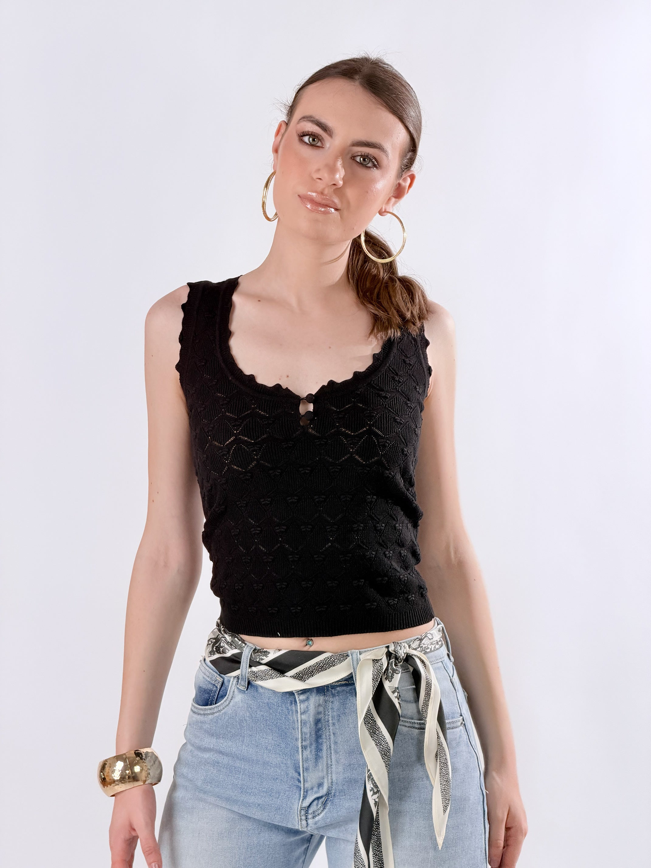 Top traforato in maglia|Colore:Nero
