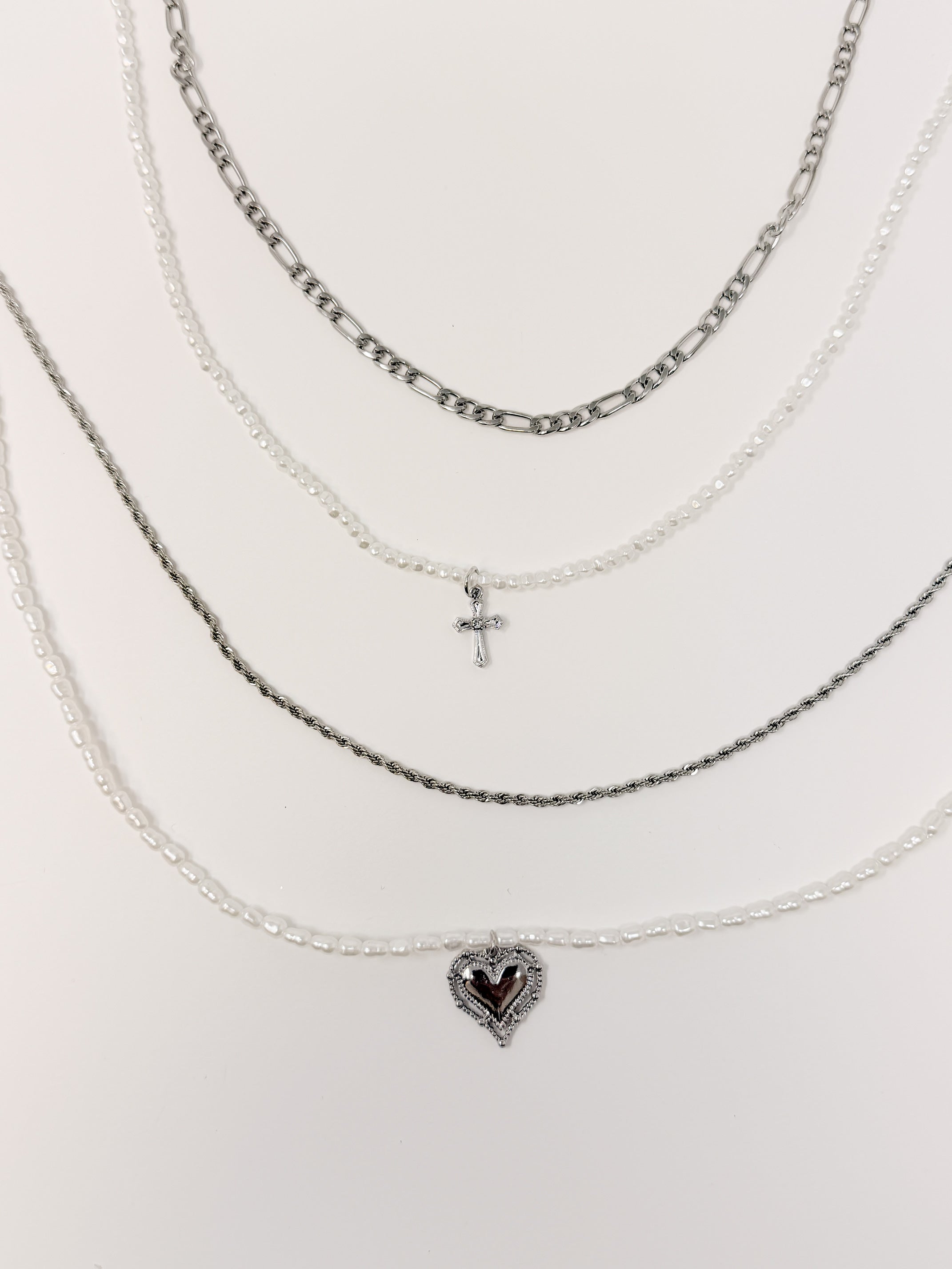Set Collane croce e cuore|Colore:Argento