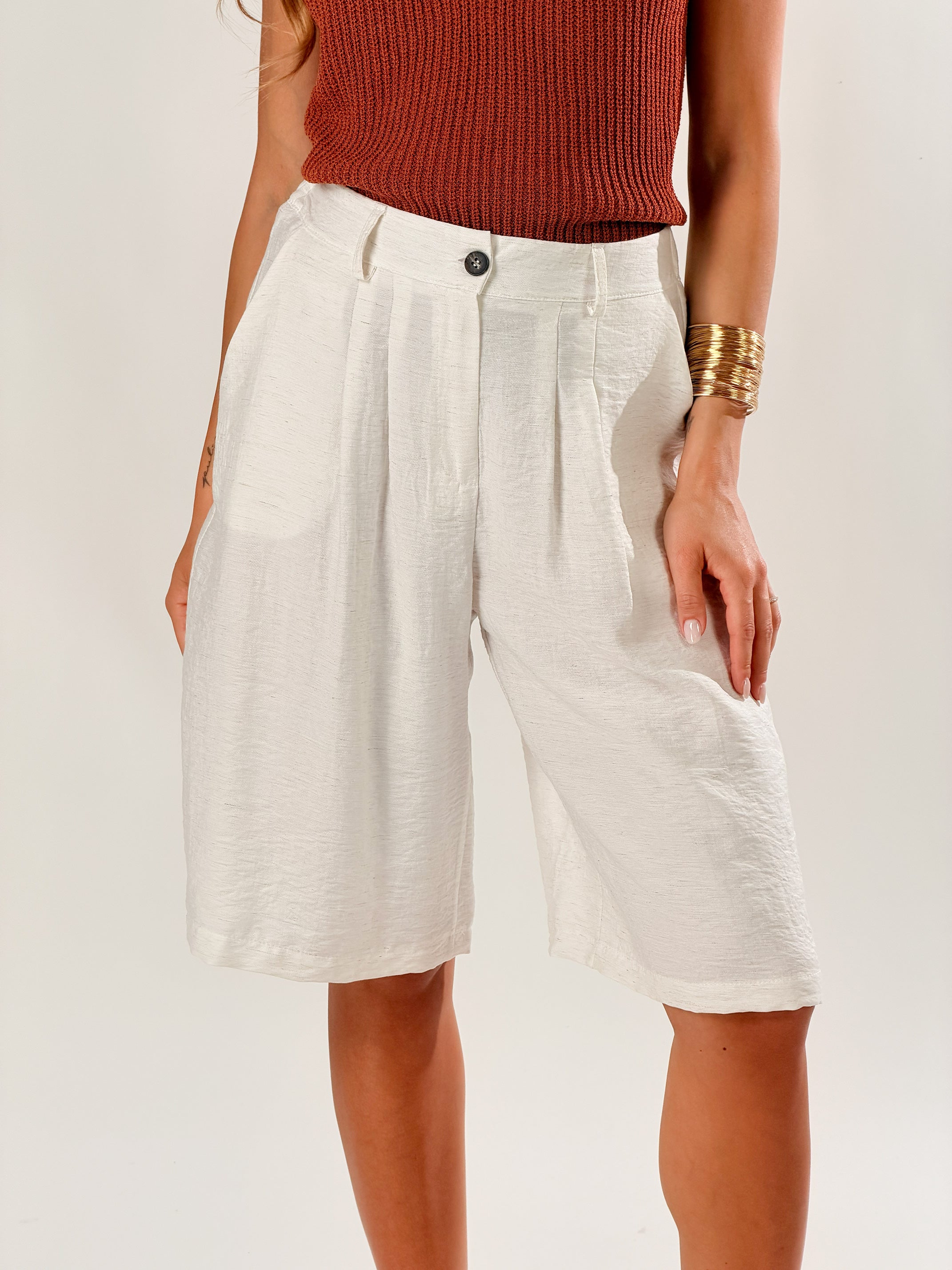 Bermuda capri in lino|Colore:Panna