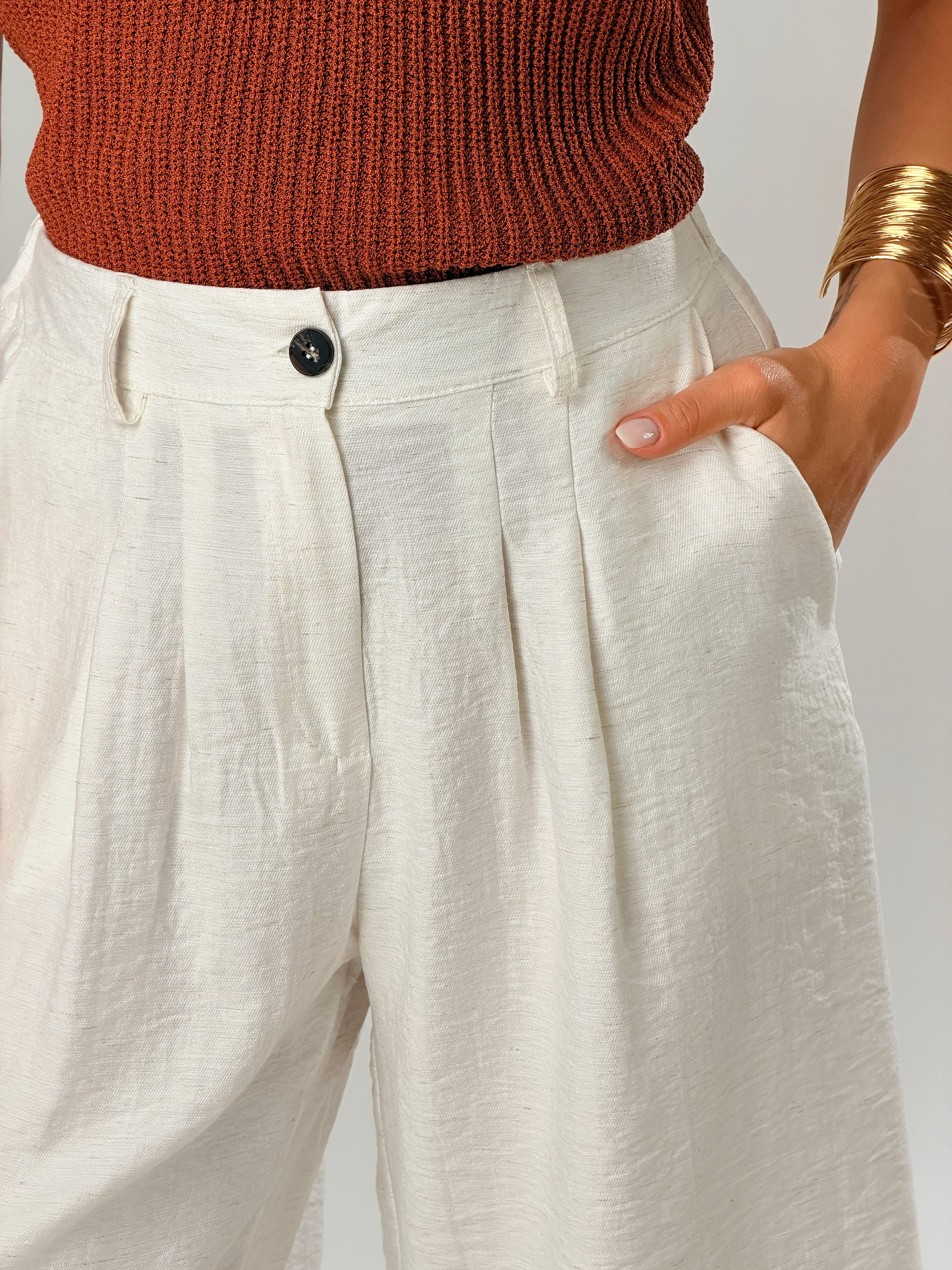 Bermuda capri in lino|Colore:Panna