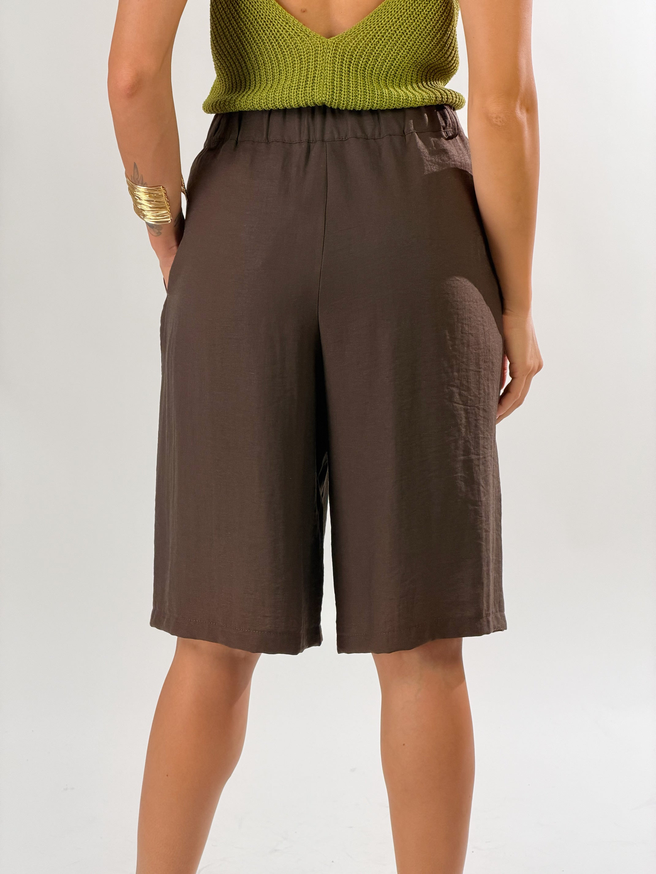 Bermuda capri in lino|Colore:Moka