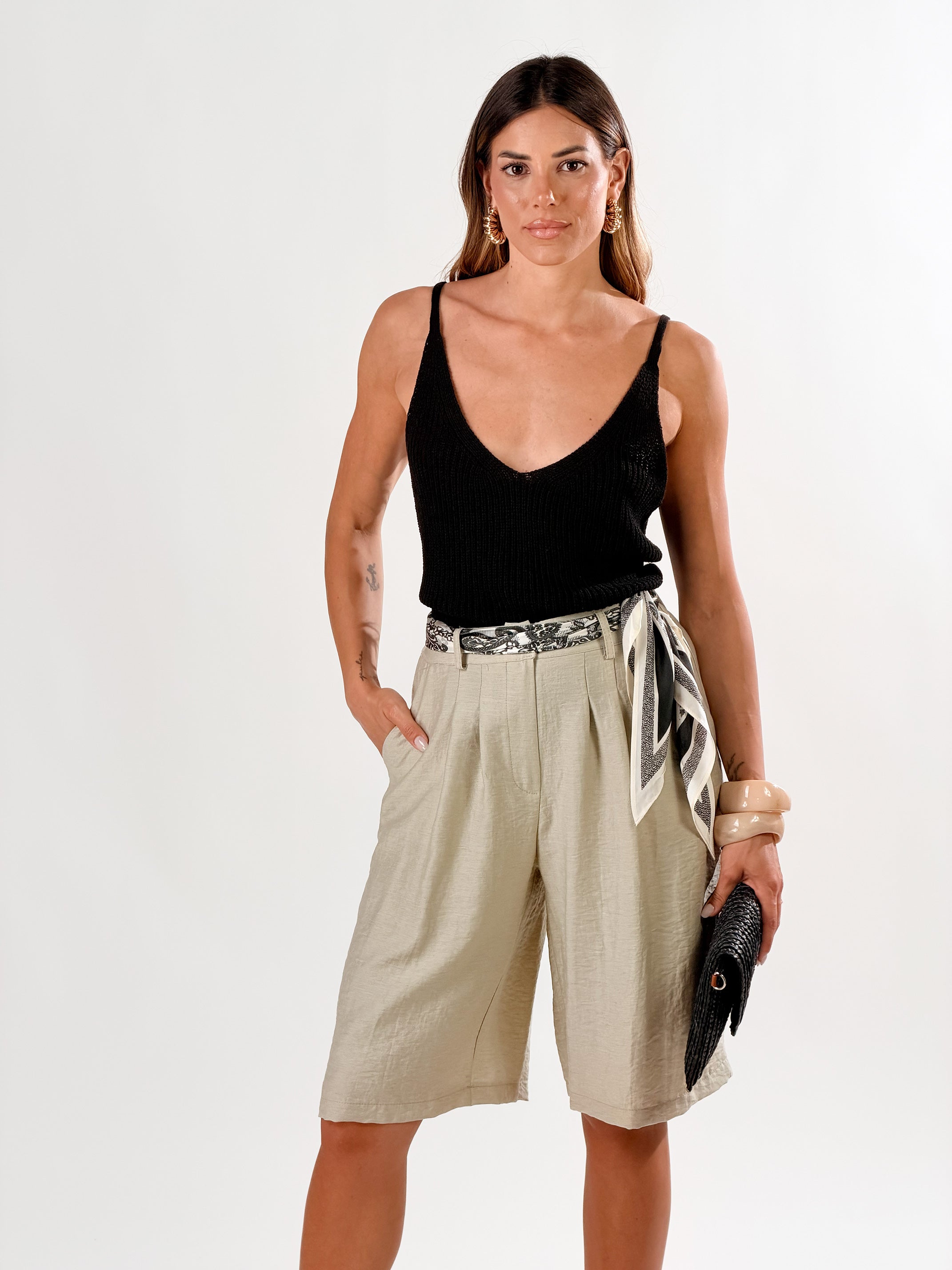 Bermuda capri in lino|Colore:Beige