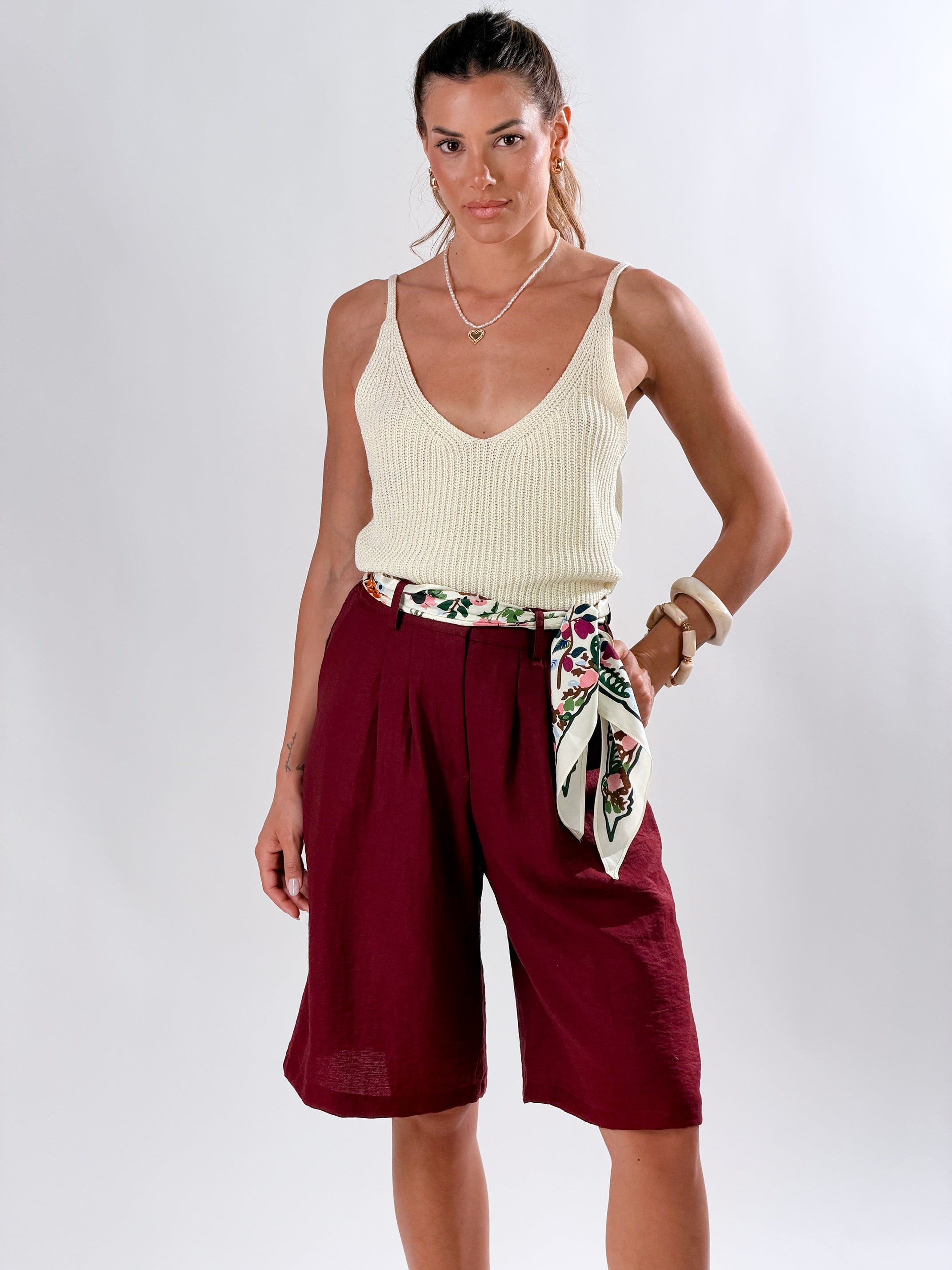 Bermuda capri in lino|Colore:Bordeaux