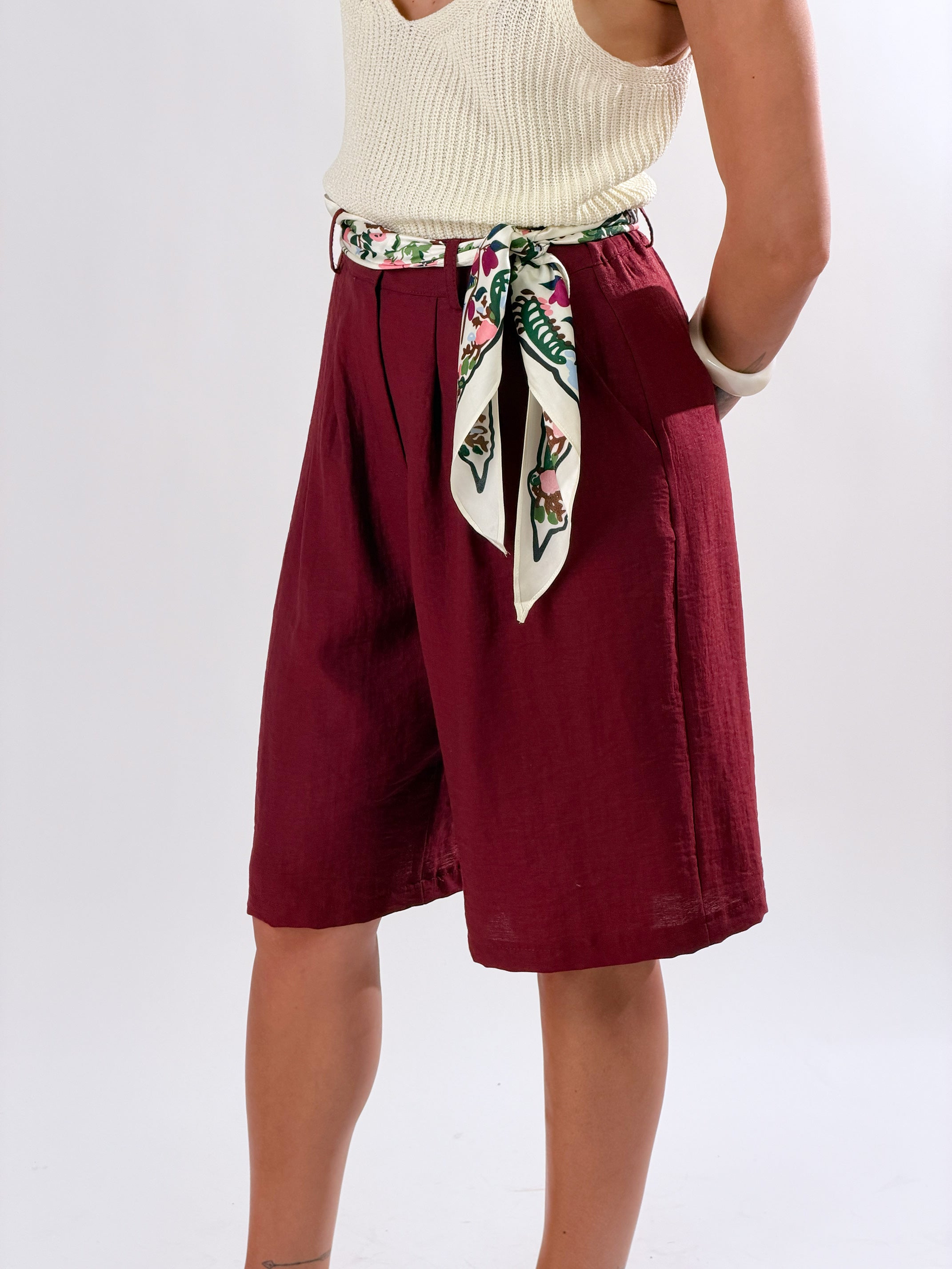 Bermuda capri in lino|Colore:Bordeaux