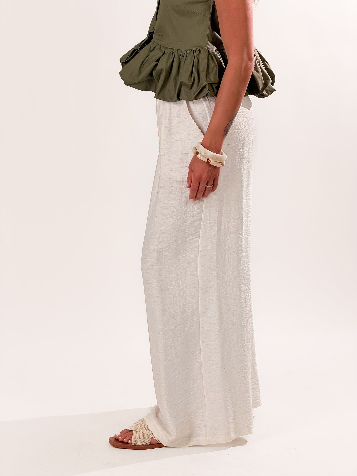 Pantalone capri misto lino|Colore:Panna