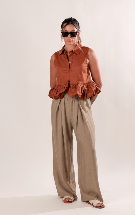 Pantalone capri misto lino|Colore:Terra