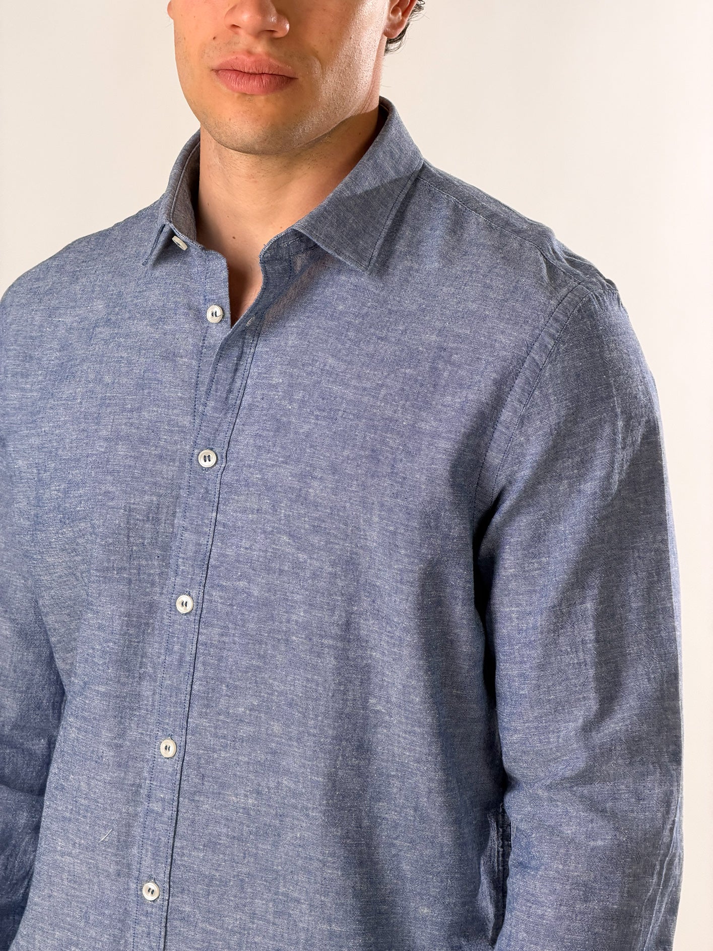 Camicia mélange colletto classico|Colore:Blu