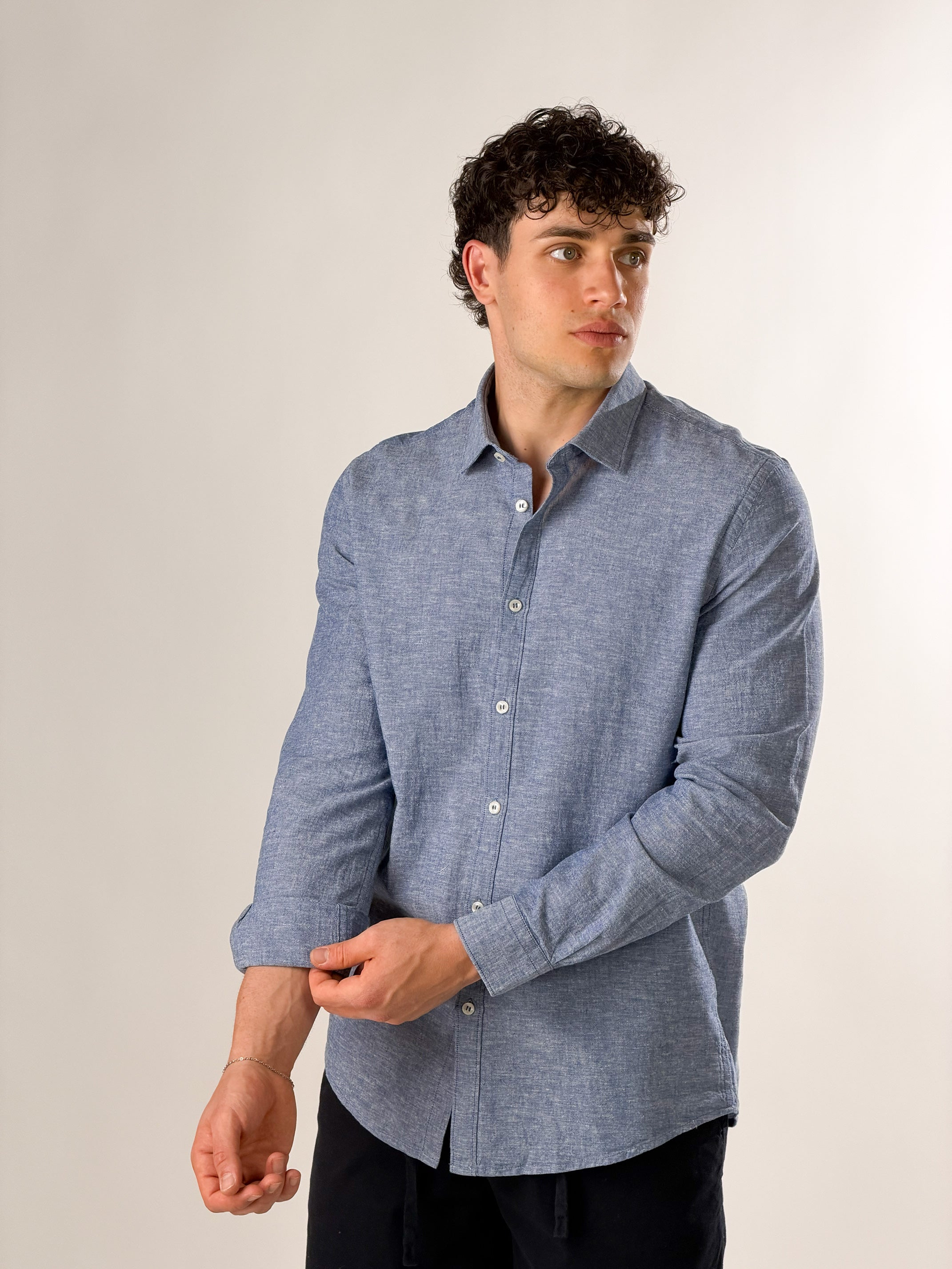 Camicia mélange colletto classico|Colore:Blu