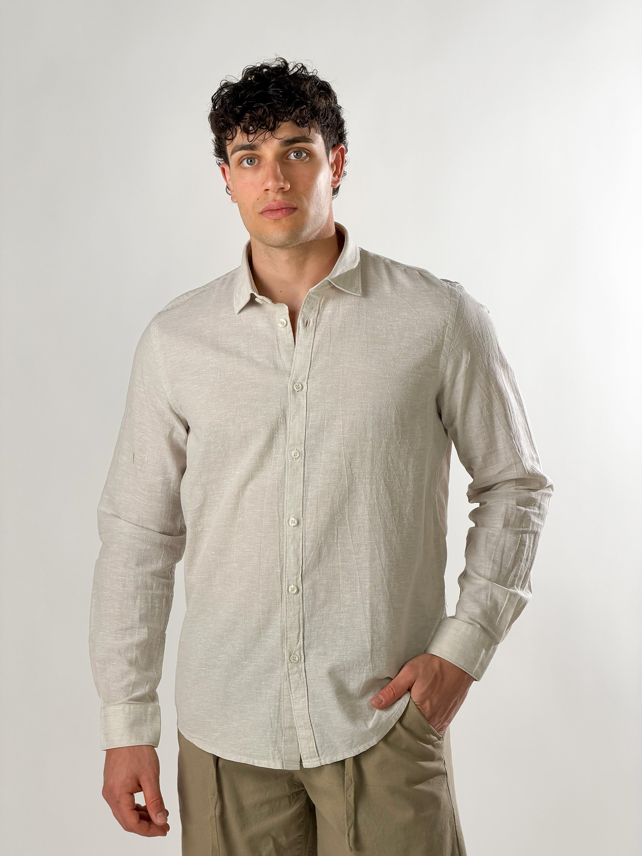 Camicia mélange colletto classico|Colore:Beige