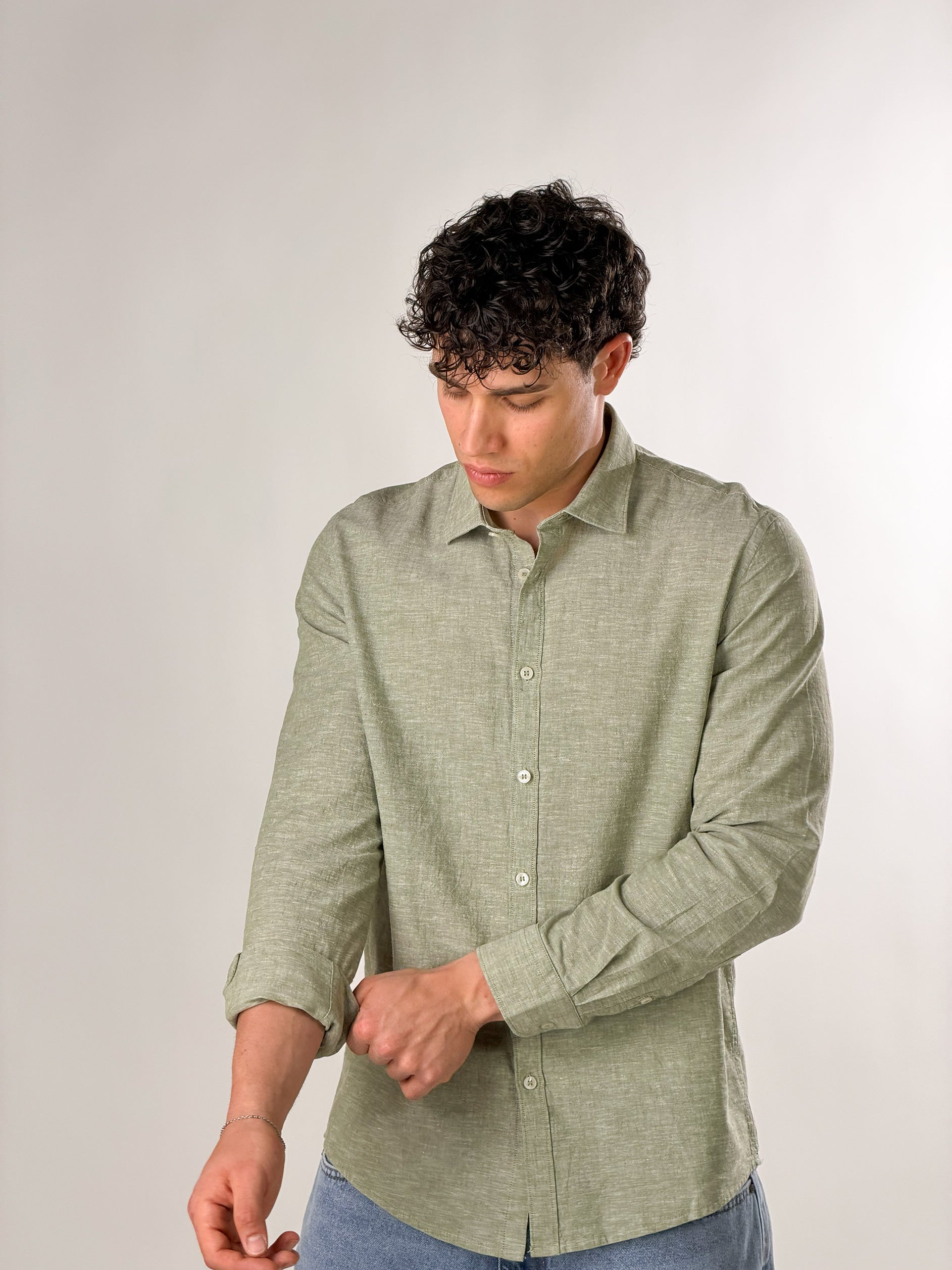 Camicia mélange colletto classico|Colore:Verde