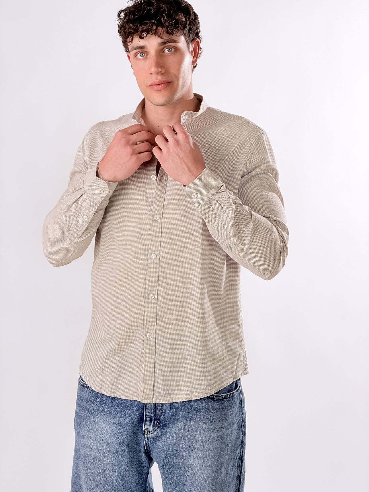 Camicia coreana micro quadretti|Colore:Marrone