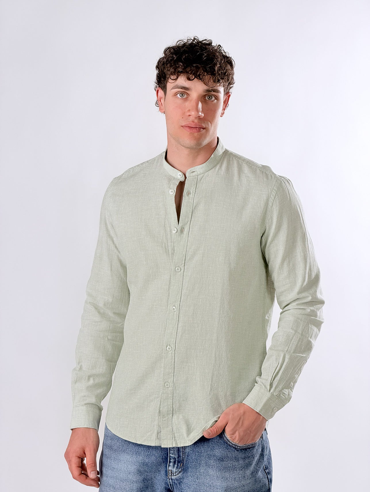 Camicia coreana micro quadretti|Colore:Verde
